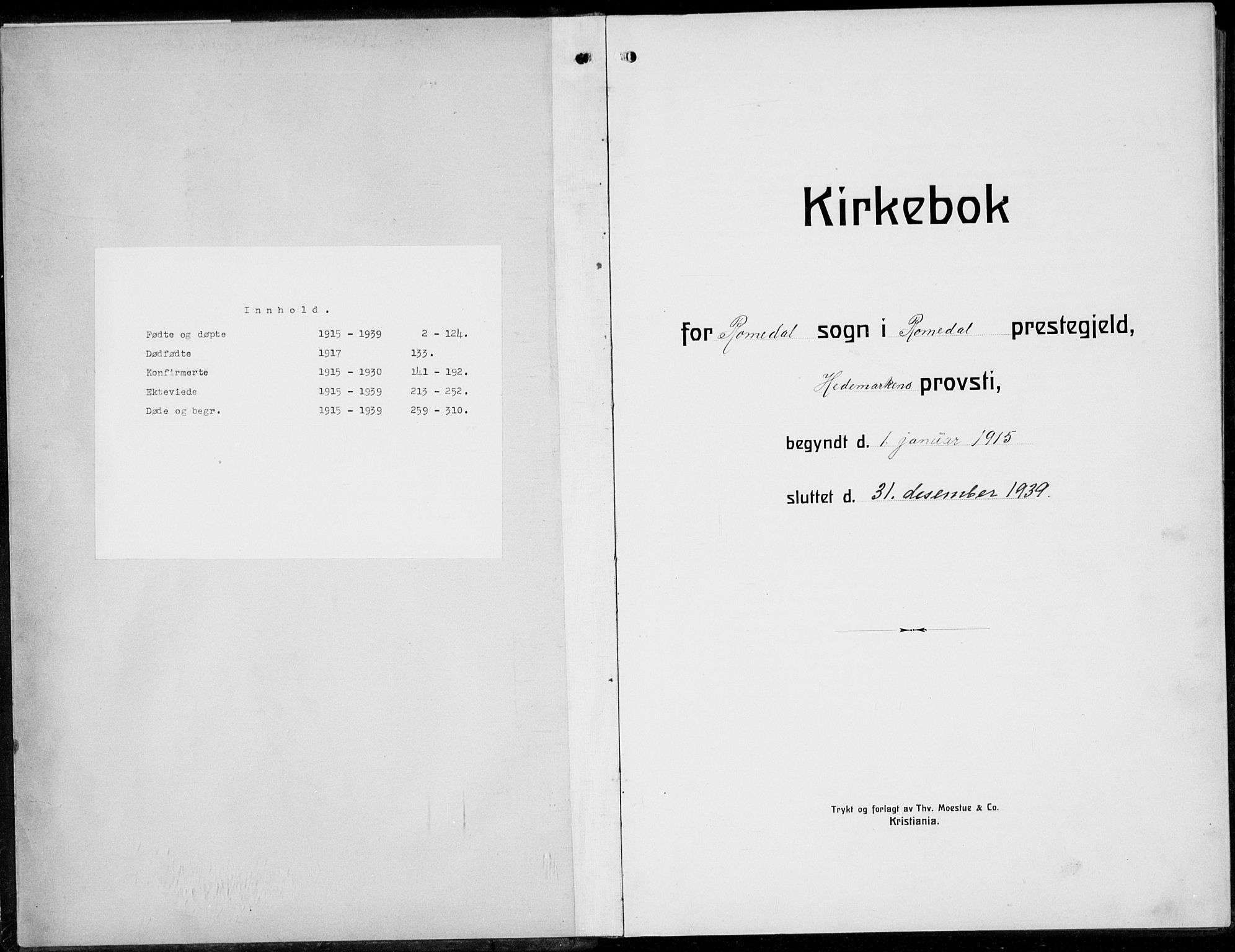 Romedal prestekontor, AV/SAH-PREST-004/L/L0014: Klokkerbok nr. 14, 1915-1939