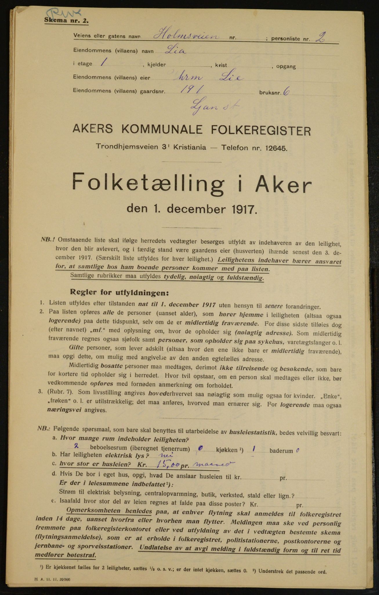 OBA, Kommunal folketelling 1.12.1917 for Aker, 1917, s. 16329