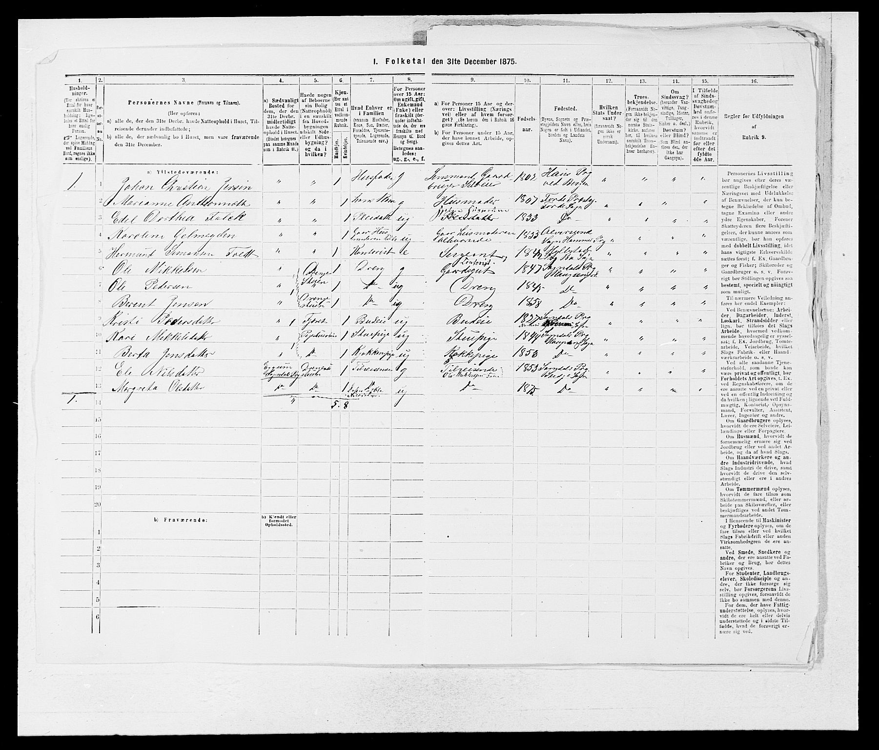 SAB, Folketelling 1875 for 1420P Sogndal prestegjeld, 1875, s. 39