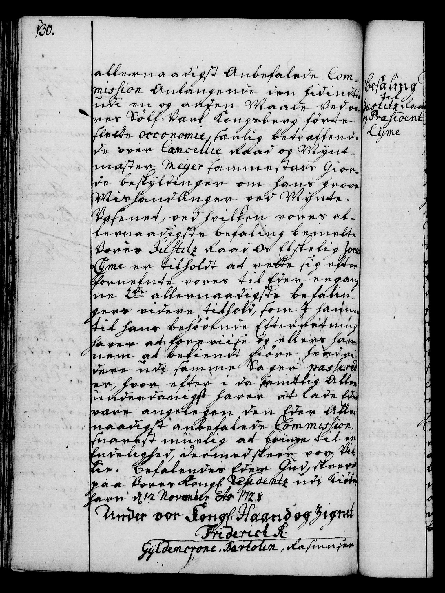 Rentekammeret, Kammerkanselliet, RA/EA-3111/G/Gg/Gga/L0003: Norsk ekspedisjonsprotokoll med register (merket RK 53.3), 1727-1734, s. 130