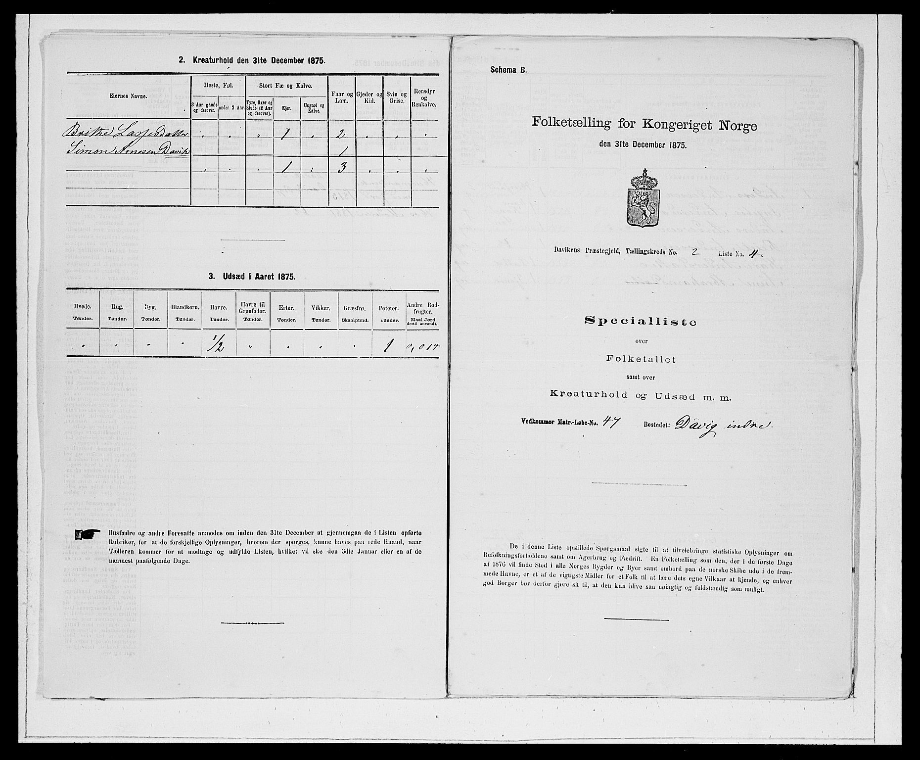 SAB, Folketelling 1875 for 1442P Davik prestegjeld, 1875, s. 177