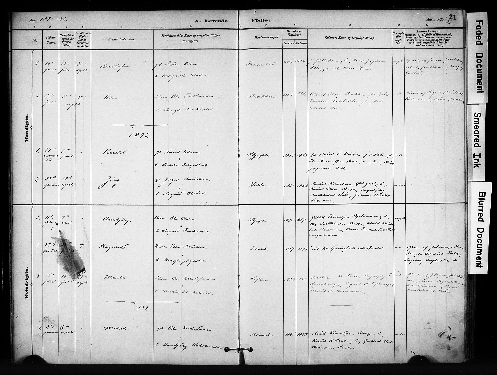 Vang prestekontor, Valdres, AV/SAH-PREST-140/H/Ha/L0009: Ministerialbok nr. 9, 1882-1914, s. 21