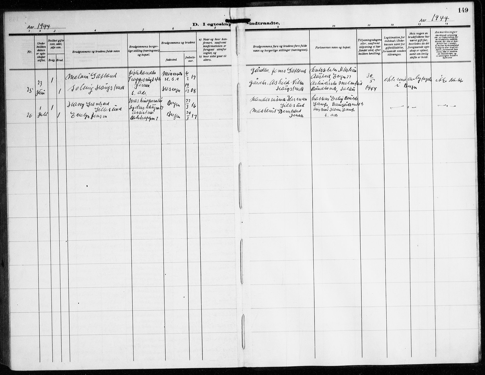 Korskirken sokneprestembete, AV/SAB-A-76101/H/Hab: Klokkerbok nr. D 5, 1926-1944, s. 149