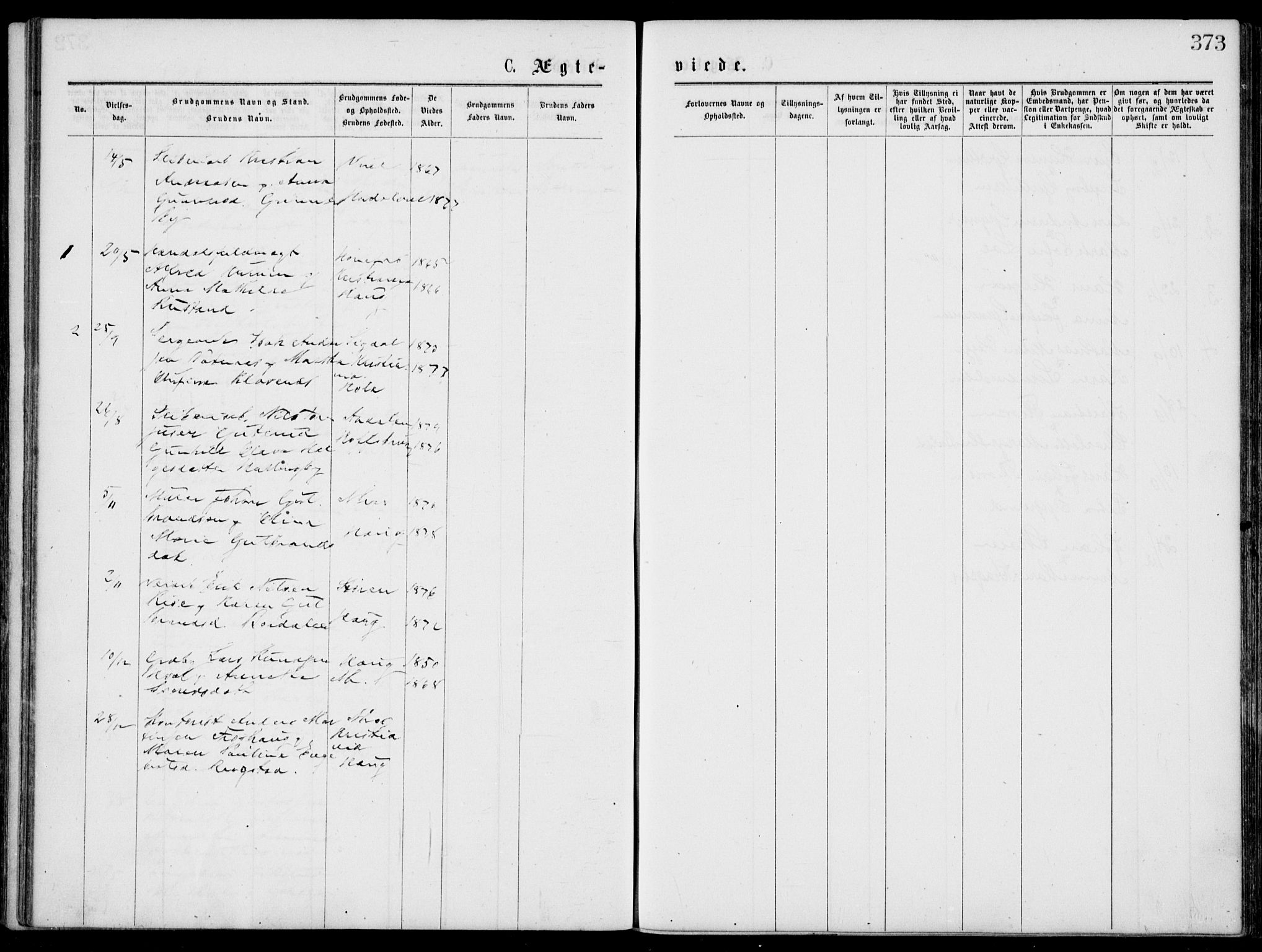 Norderhov kirkebøker, AV/SAKO-A-237/G/Gb/L0001: Klokkerbok nr. II 1, 1876-1899, s. 373