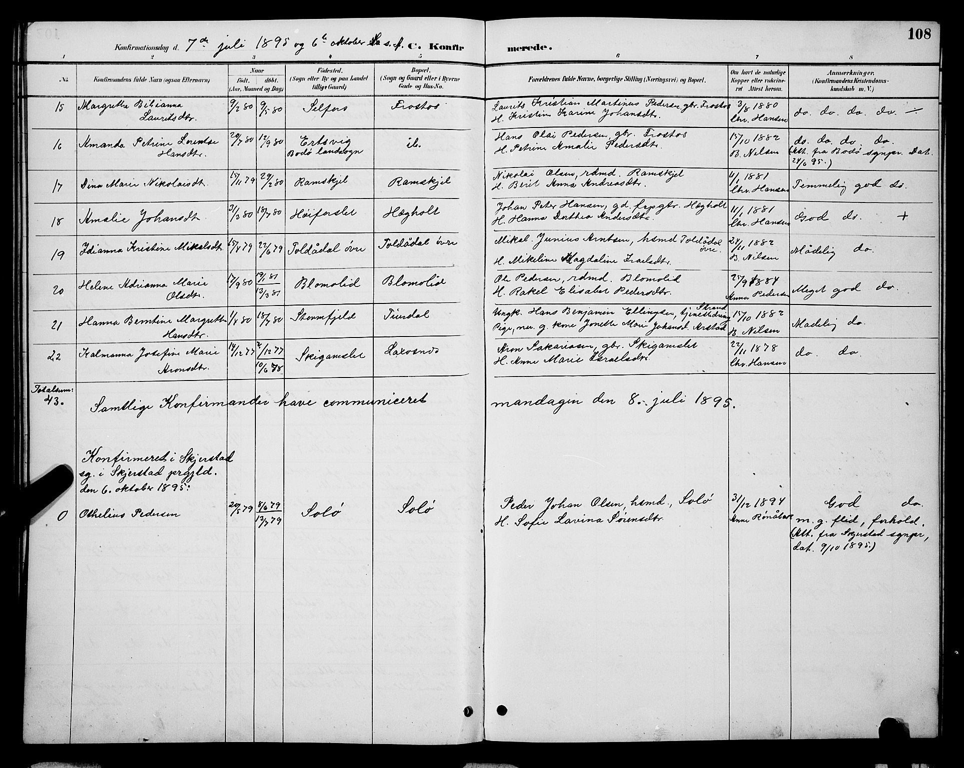 Ministerialprotokoller, klokkerbøker og fødselsregistre - Nordland, AV/SAT-A-1459/846/L0654: Klokkerbok nr. 846C04, 1887-1901, s. 108