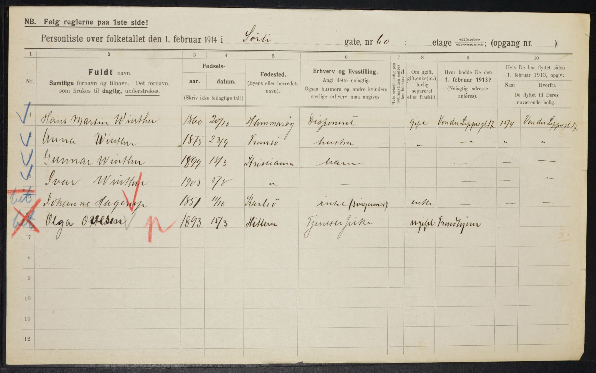 OBA, Kommunal folketelling 1.2.1914 for Kristiania, 1914, s. 107594