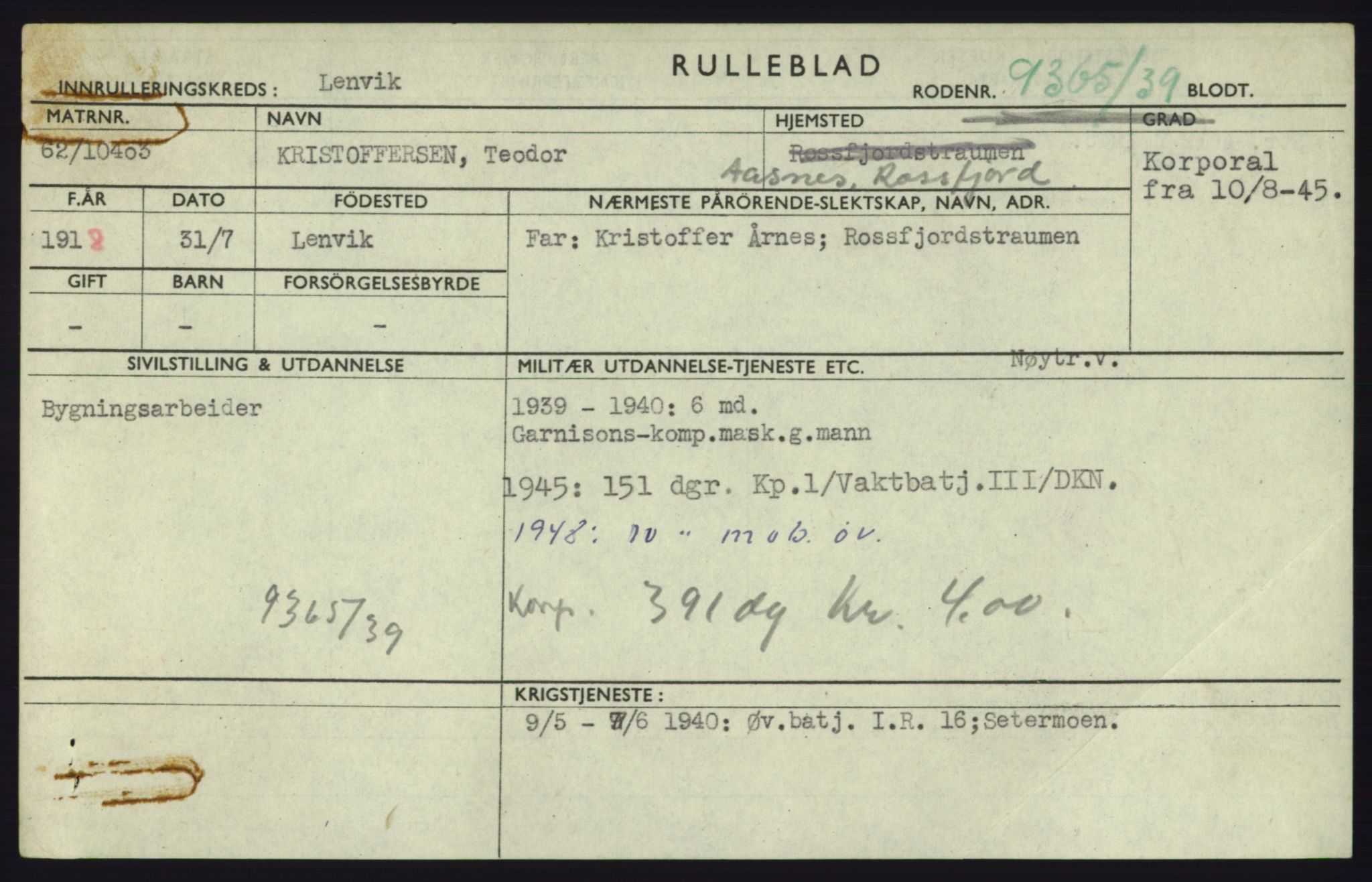 Forsvaret, Troms infanteriregiment nr. 16, AV/RA-RAFA-3146/P/Pa/L0023: Rulleblad for regimentets menige mannskaper, årsklasse 1939, 1939, s. 1347