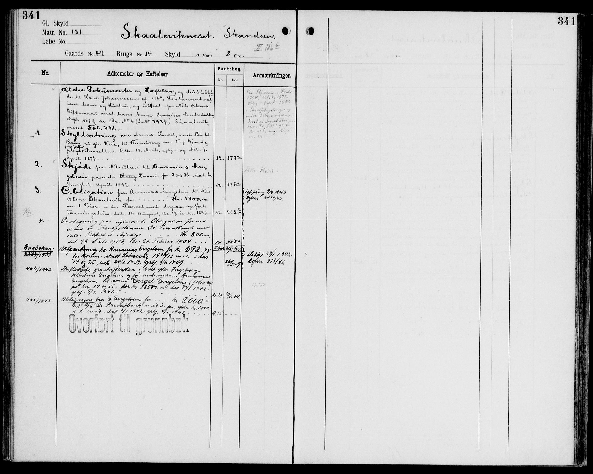 Midhordland sorenskriveri, AV/SAB-A-3001/1/G/Ga/Gab/L0107: Panteregister nr. II.A.b.107, s. 341