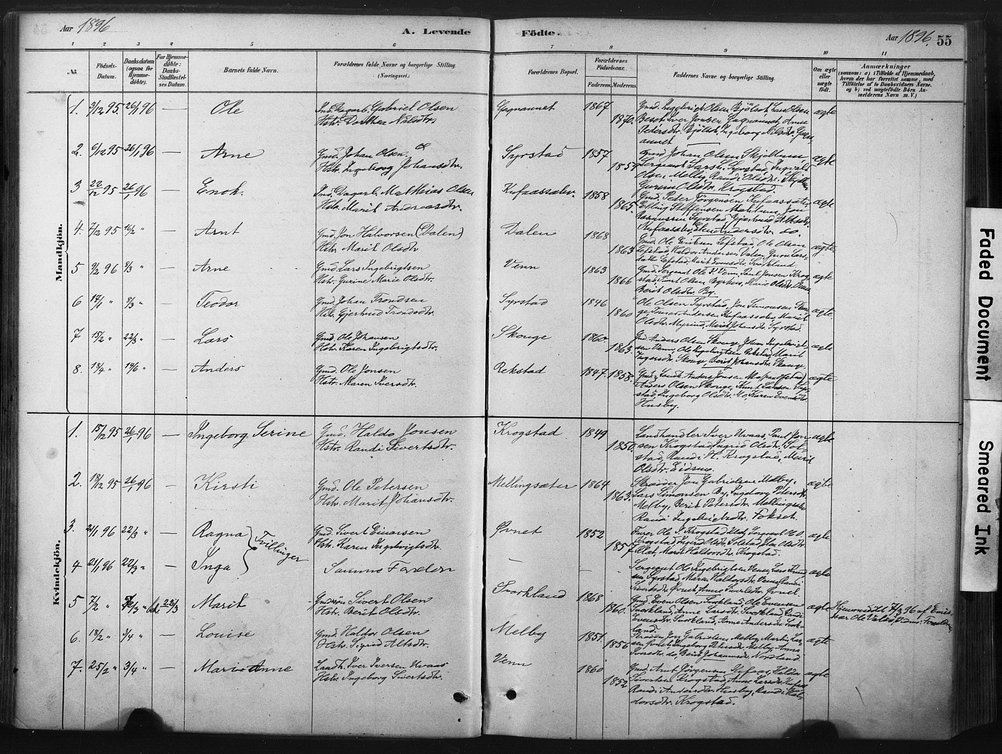 Ministerialprotokoller, klokkerbøker og fødselsregistre - Sør-Trøndelag, SAT/A-1456/667/L0795: Ministerialbok nr. 667A03, 1879-1907, s. 55