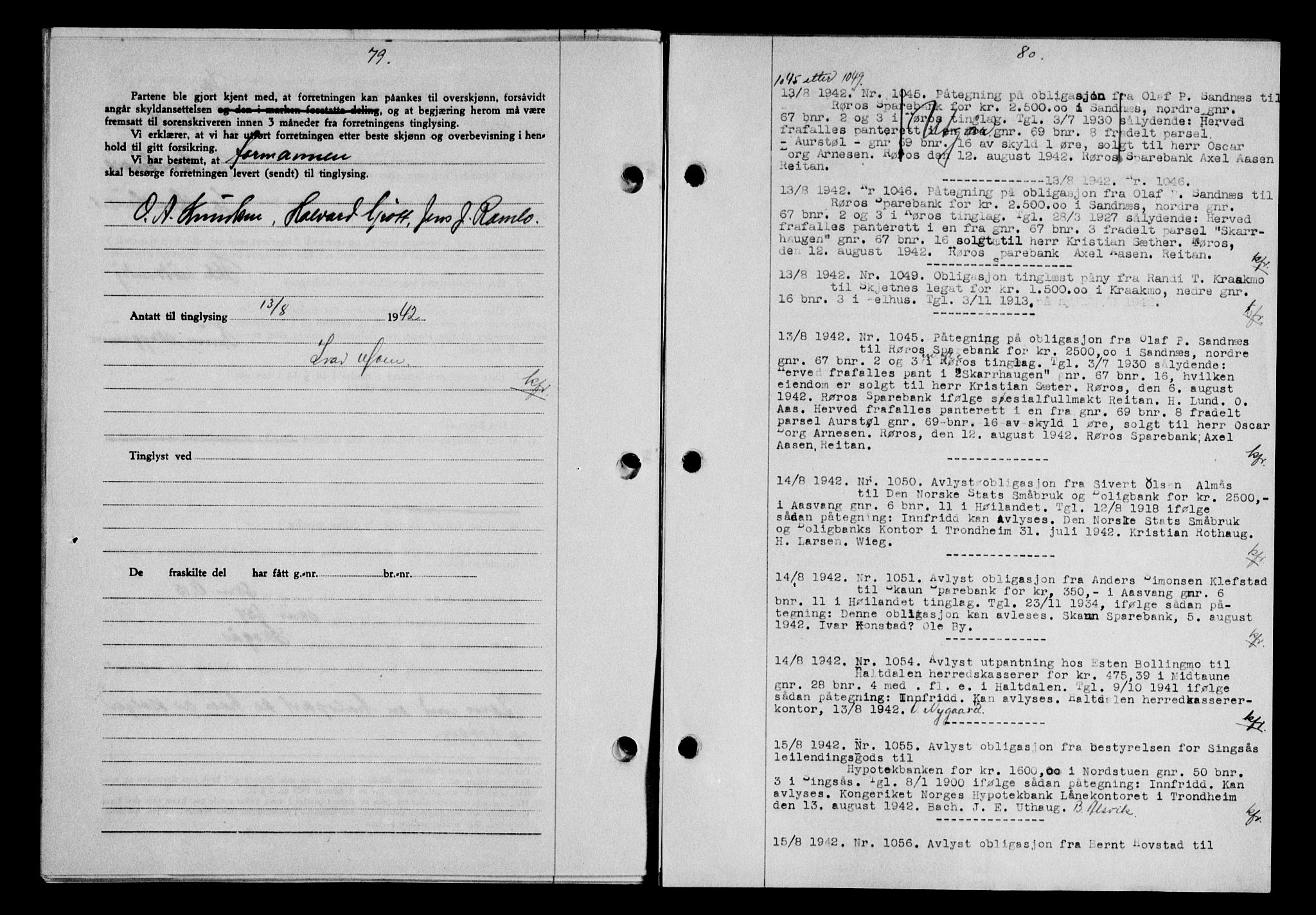 Gauldal sorenskriveri, SAT/A-0014/1/2/2C/L0055: Pantebok nr. 60, 1942-1942, Dagboknr: 1050/1942