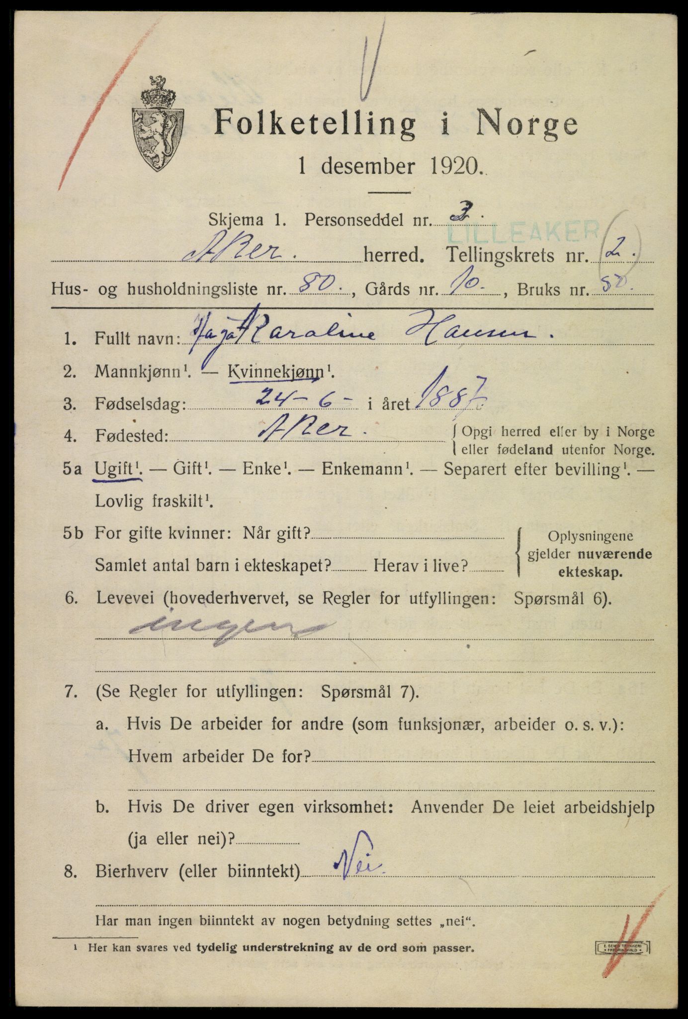 SAO, Folketelling 1920 for 0218 Aker herred, 1920, s. 20918