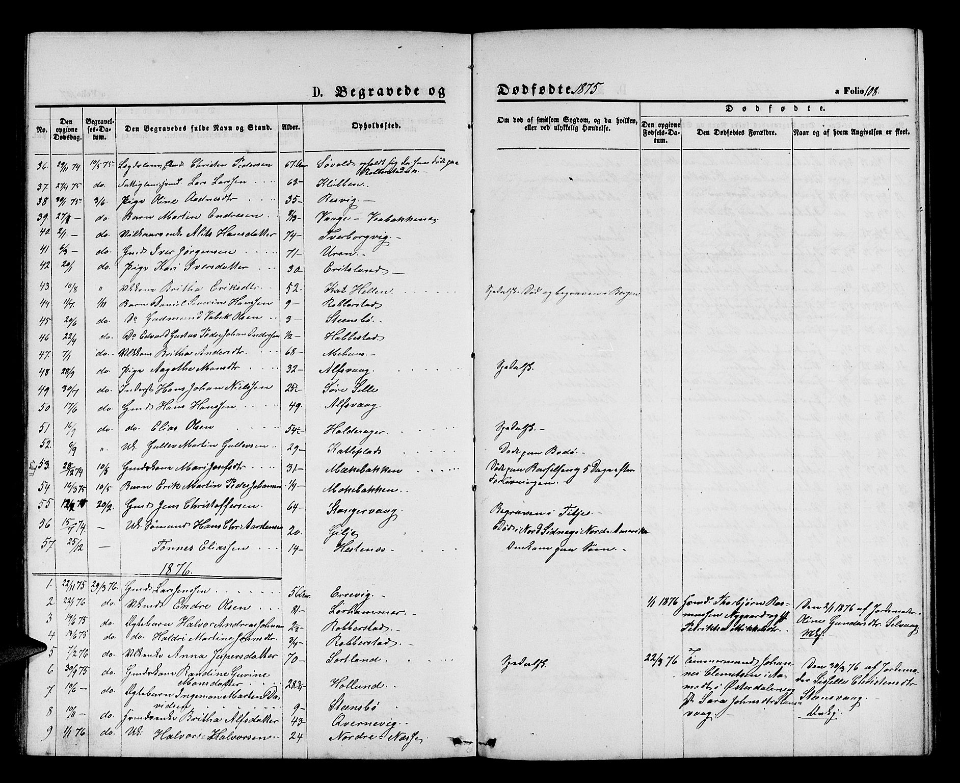 Finnås sokneprestembete, AV/SAB-A-99925/H/Ha/Hab/Habb/L0002: Klokkerbok nr. B 2, 1871-1881, s. 108