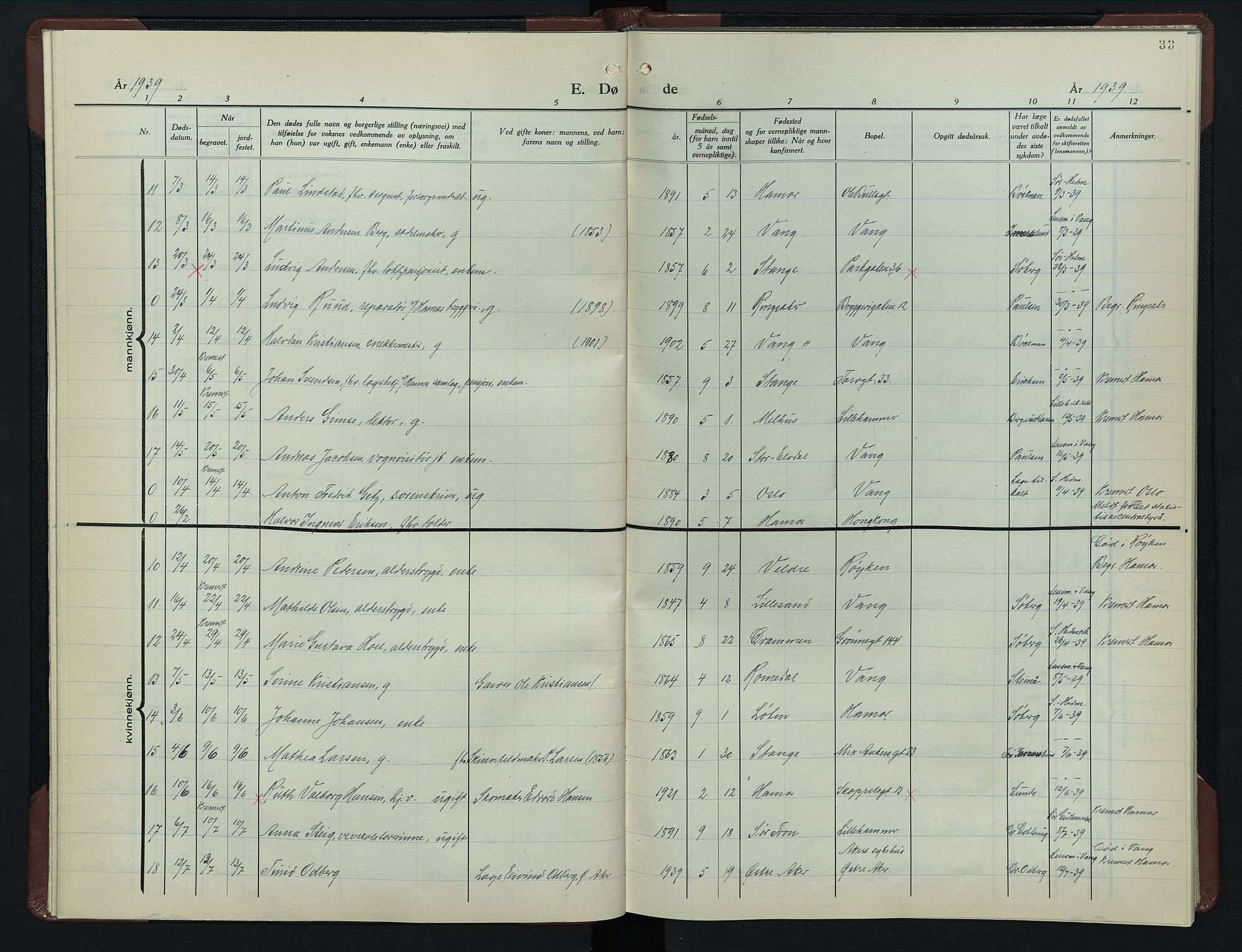 Hamar prestekontor, AV/SAH-DOMPH-002/H/Ha/Hab/L0007: Klokkerbok nr. 7, 1933-1950, s. 33