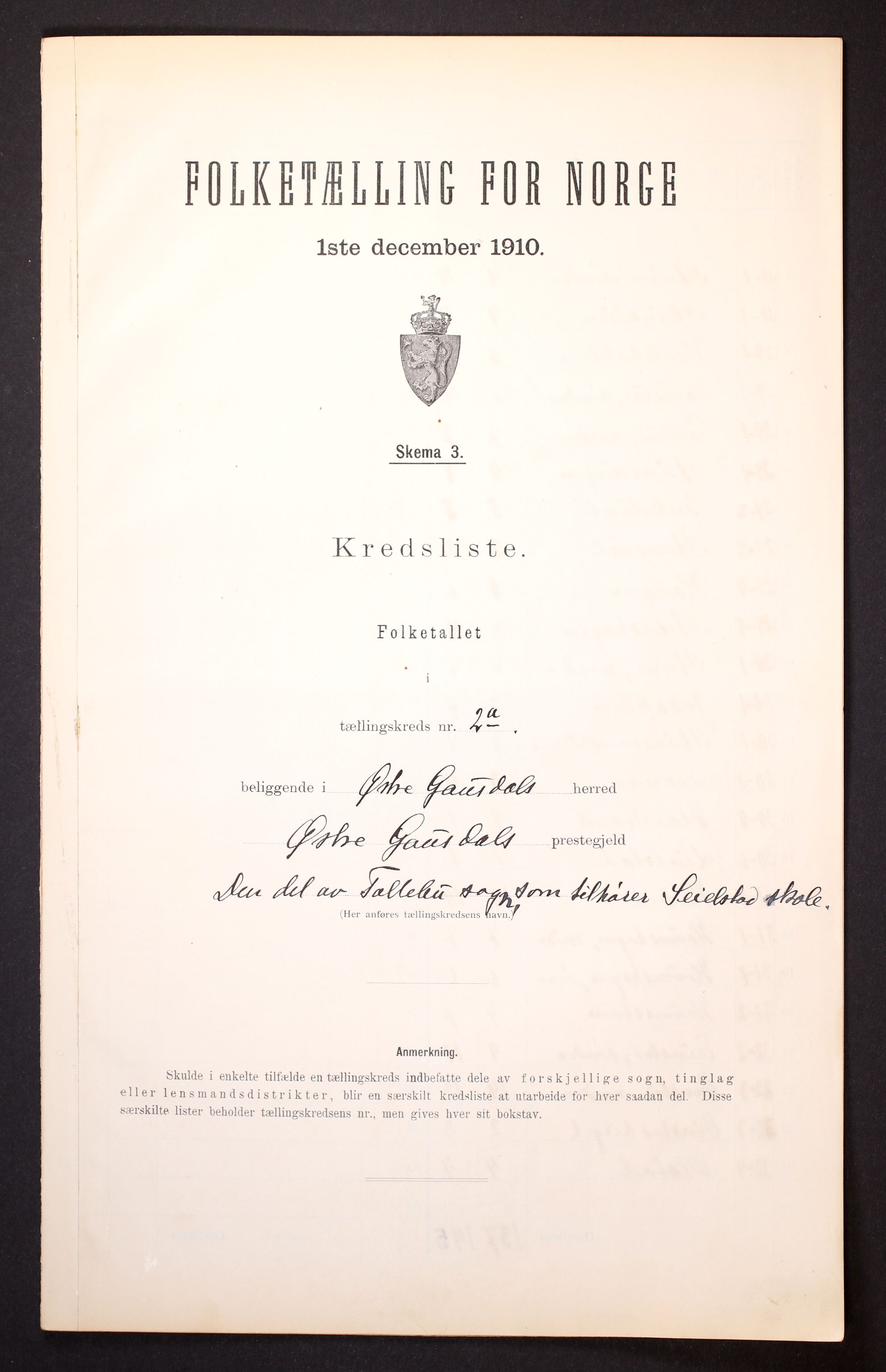 RA, Folketelling 1910 for 0522 Østre Gausdal herred, 1910, s. 9