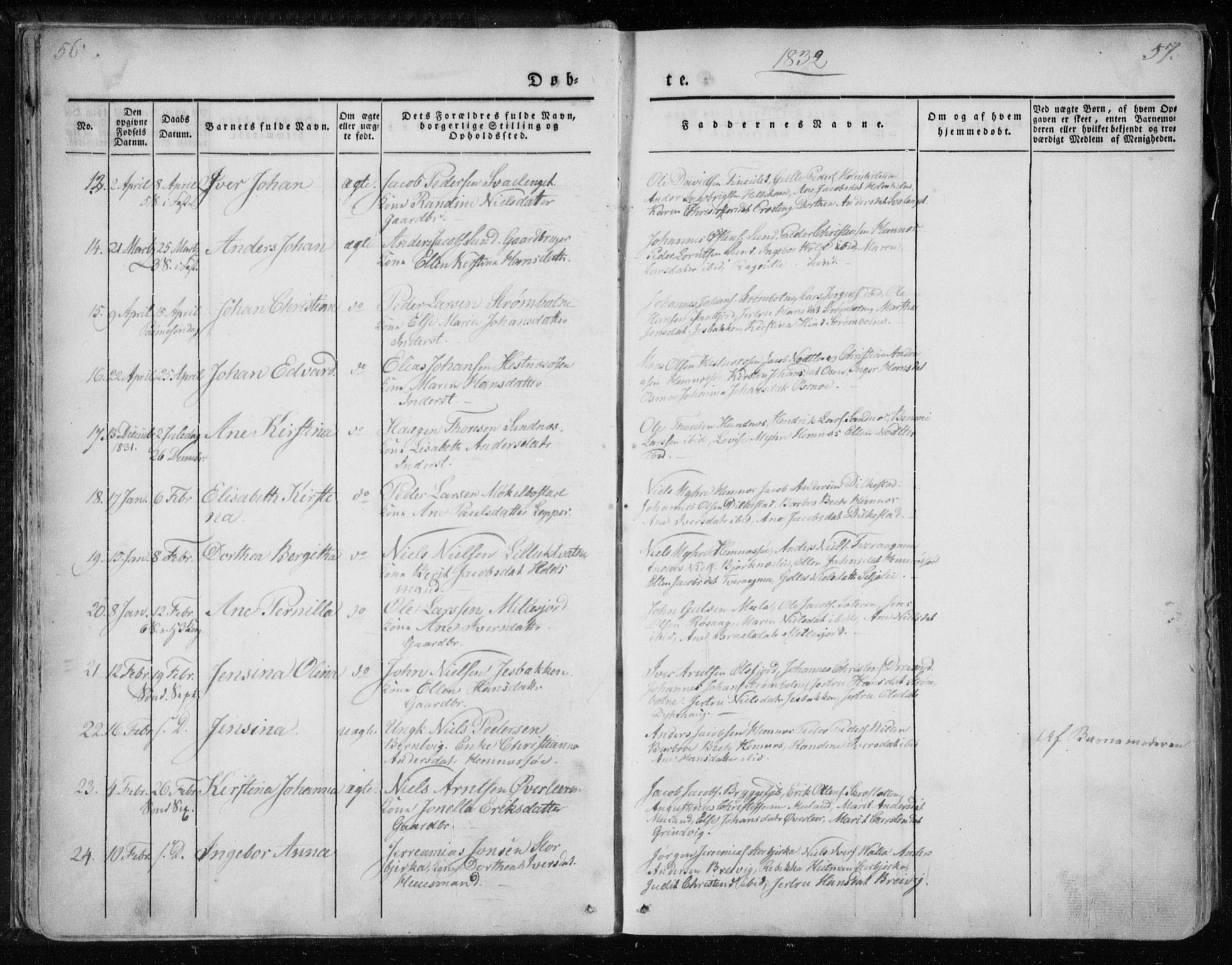 Ministerialprotokoller, klokkerbøker og fødselsregistre - Nordland, AV/SAT-A-1459/825/L0354: Ministerialbok nr. 825A08, 1826-1841, s. 56-57