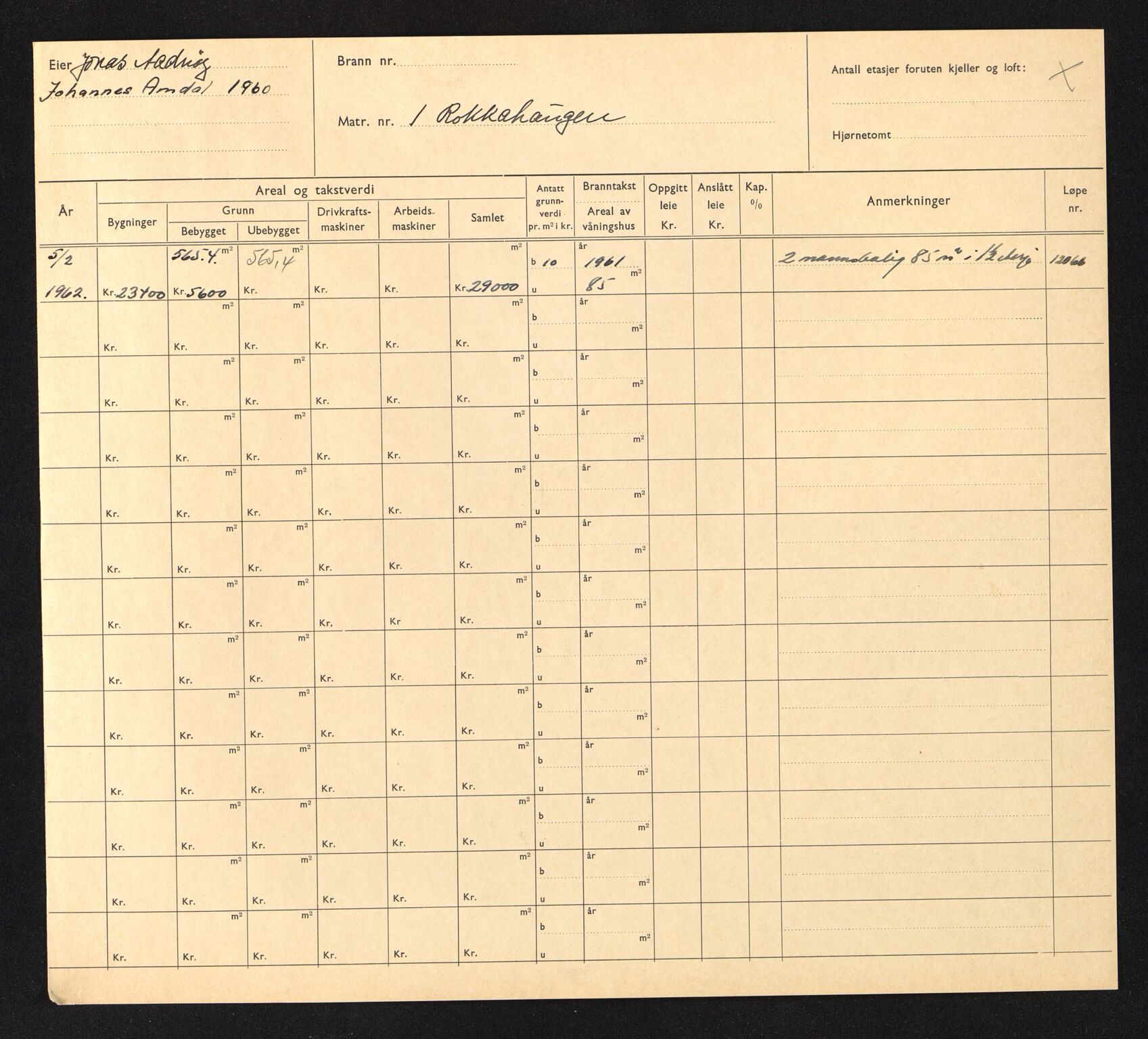 Stavanger kommune. Skattetakstvesenet, BYST/A-0440/F/Fa/Faa/L0037/0005: Skattetakstkort / Rokkahaugen 1 - Rosenbergbakken - Rosenberggata 56