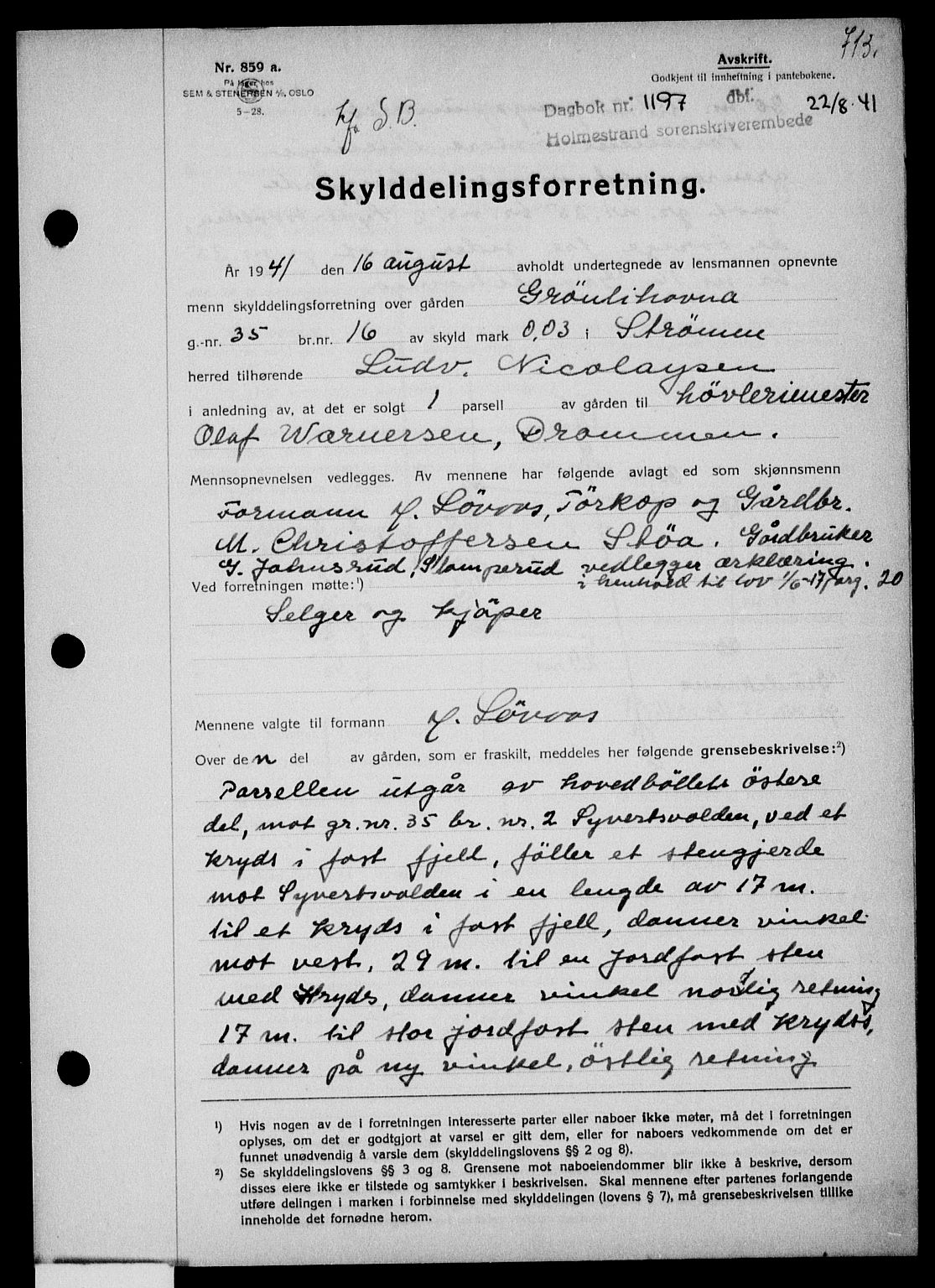 Holmestrand sorenskriveri, SAKO/A-67/G/Ga/Gaa/L0053: Pantebok nr. A-53, 1941-1941, Dagboknr: 1197/1941