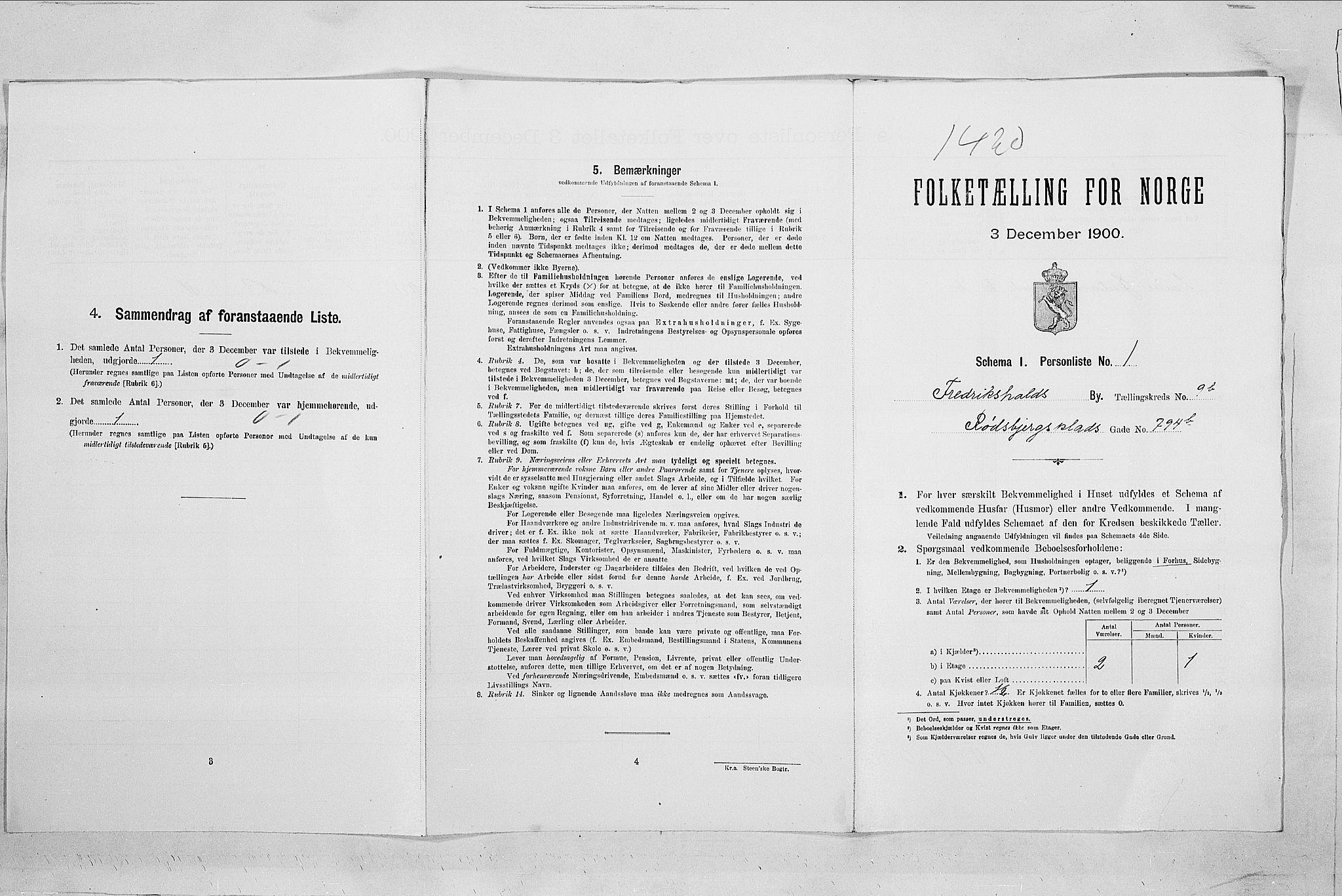 SAO, Folketelling 1900 for 0101 Fredrikshald kjøpstad, 1900