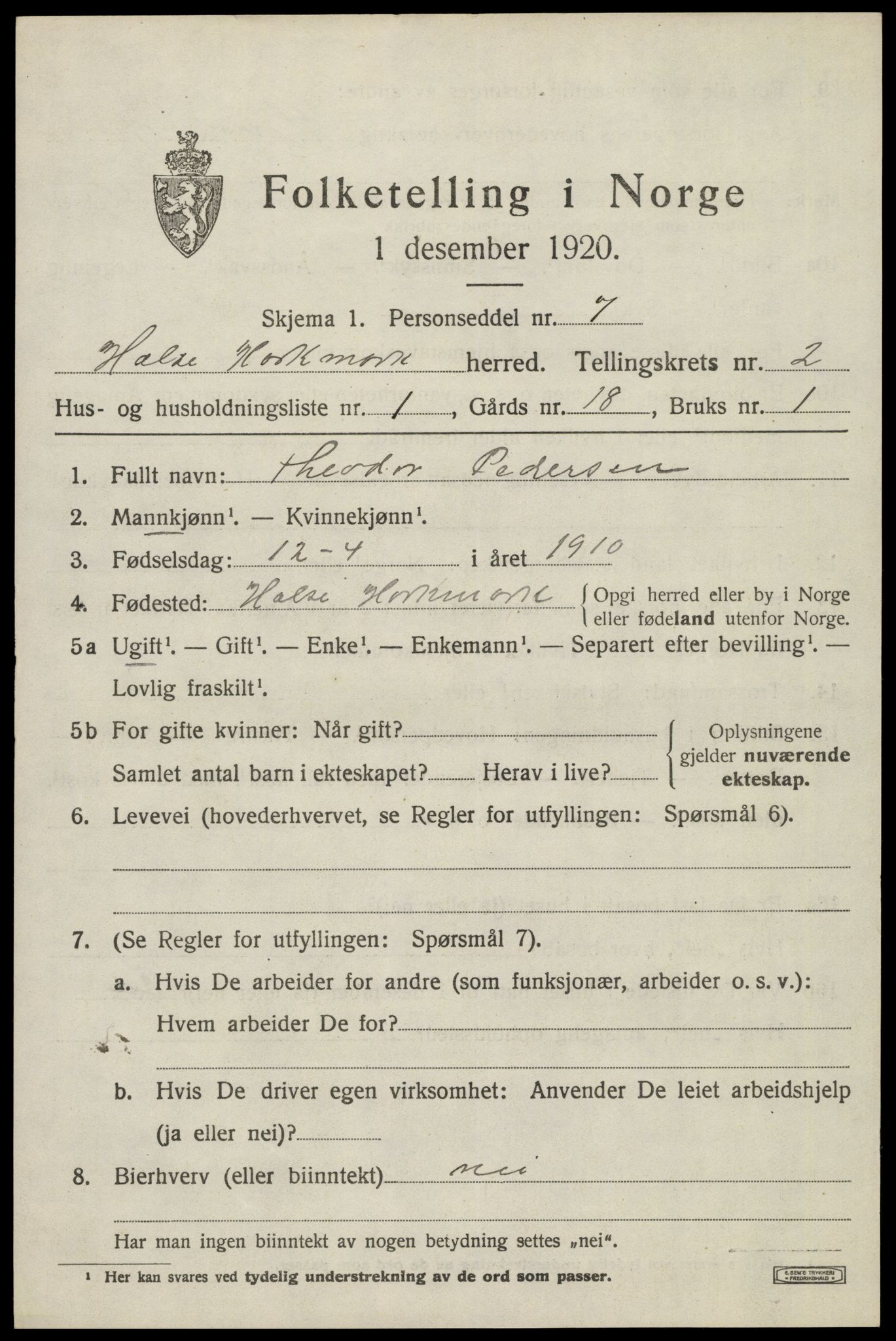 SAK, Folketelling 1920 for 1019 Halse og Harkmark herred, 1920, s. 2037