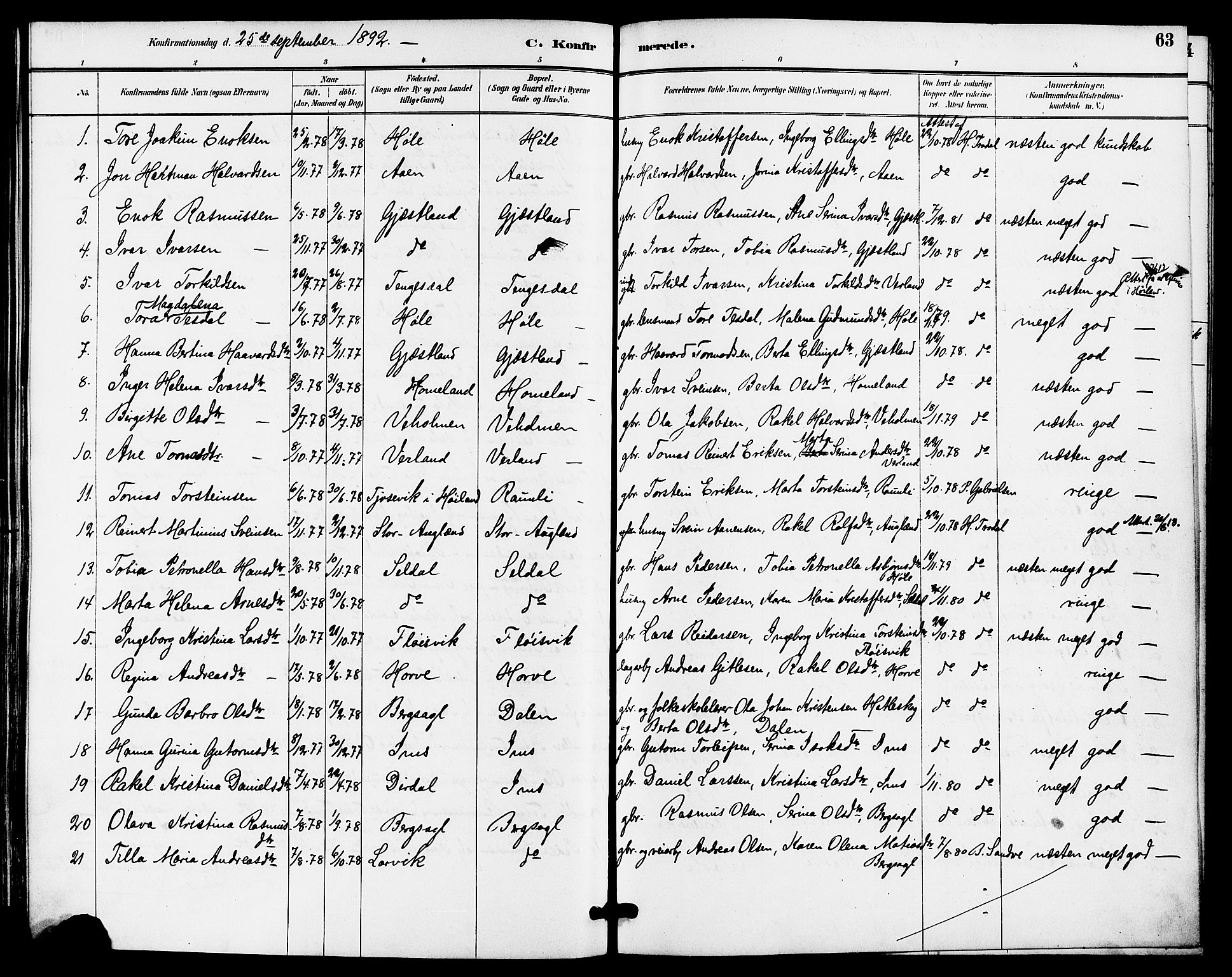 Høgsfjord sokneprestkontor, AV/SAST-A-101624/H/Ha/Haa/L0005: Ministerialbok nr. A 5, 1885-1897, s. 63