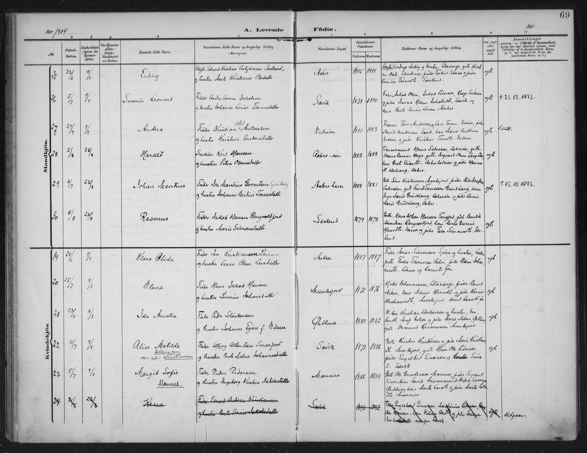 Kopervik sokneprestkontor, AV/SAST-A-101850/H/Ha/Haa/L0005: Ministerialbok nr. A 5, 1906-1924, s. 69