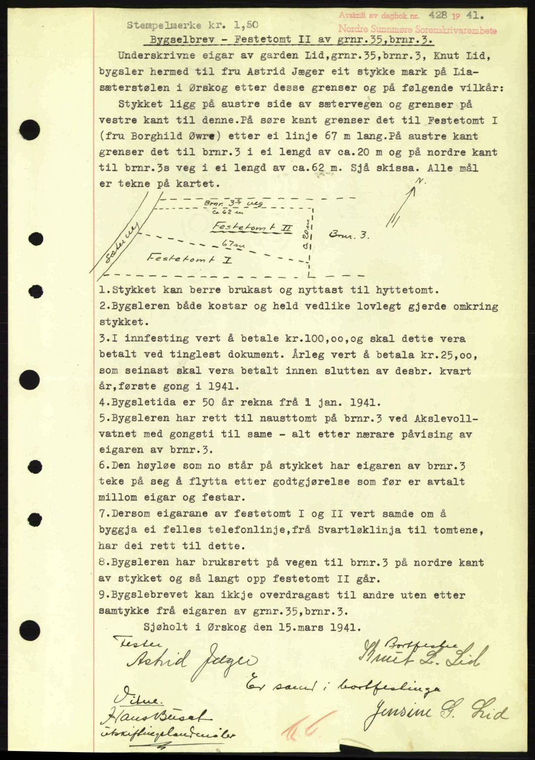 Nordre Sunnmøre sorenskriveri, AV/SAT-A-0006/1/2/2C/2Ca: Pantebok nr. A10, 1940-1941, Dagboknr: 428/1941