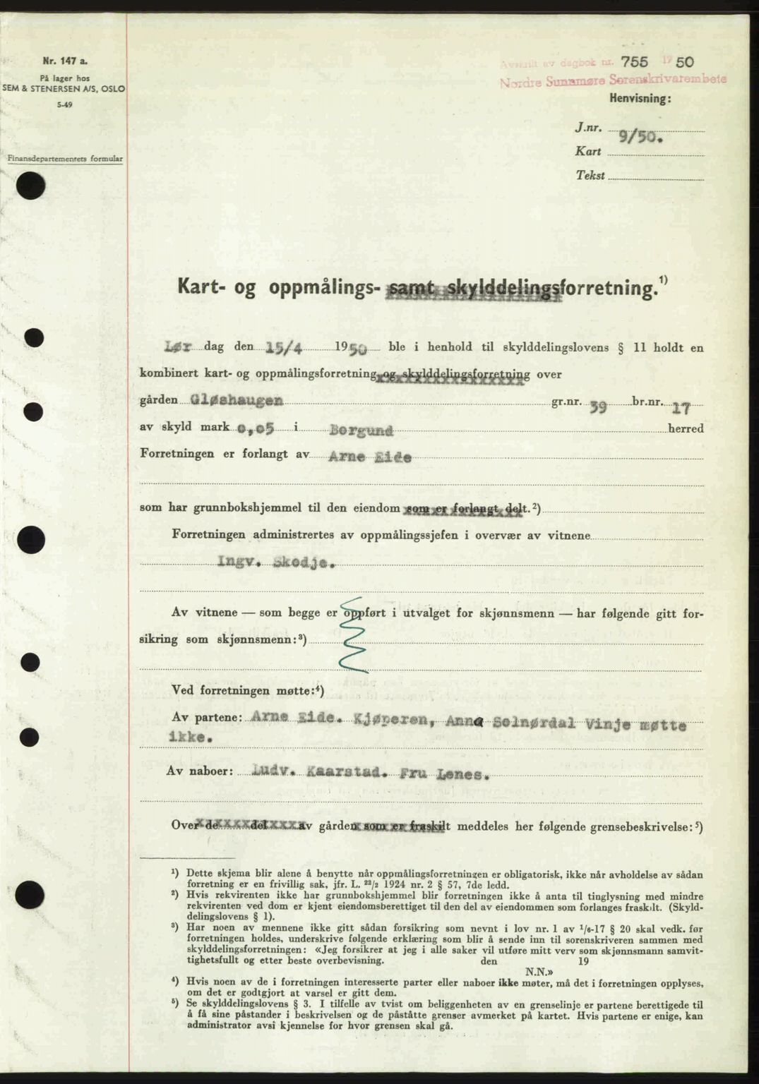 Nordre Sunnmøre sorenskriveri, SAT/A-0006/1/2/2C/2Ca: Pantebok nr. A34, 1950-1950, Dagboknr: 754/1950