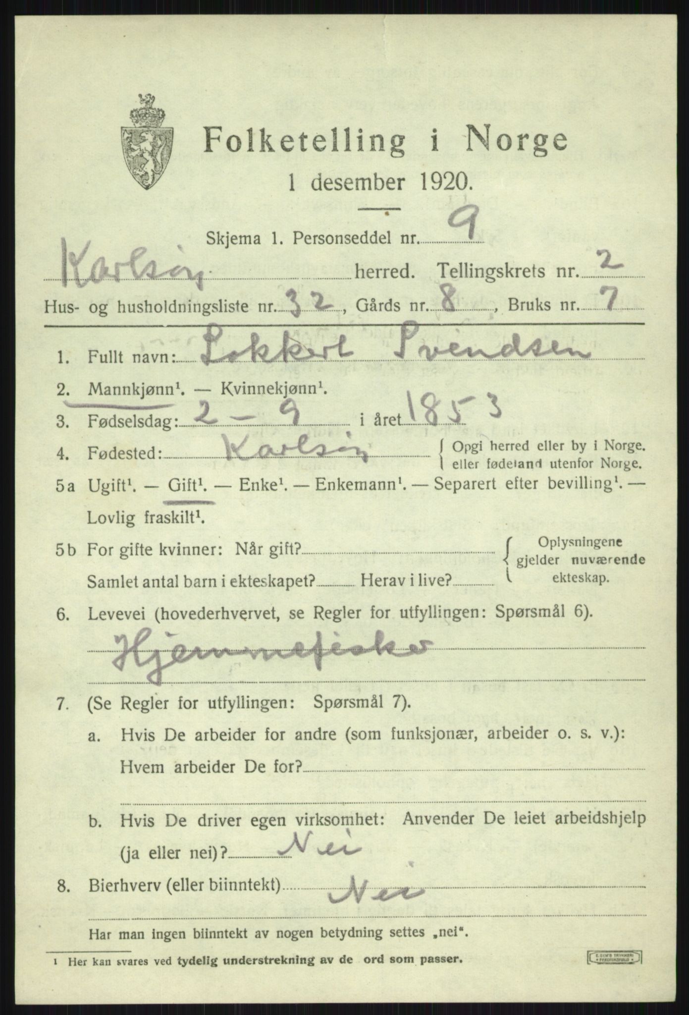 SATØ, Folketelling 1920 for 1936 Karlsøy herred, 1920, s. 1607