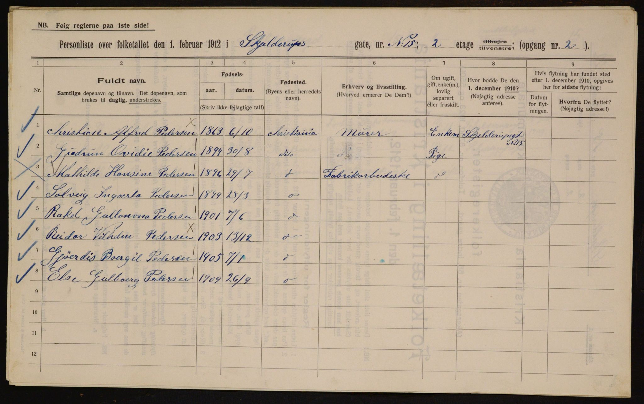 OBA, Kommunal folketelling 1.2.1912 for Kristiania, 1912, s. 96298