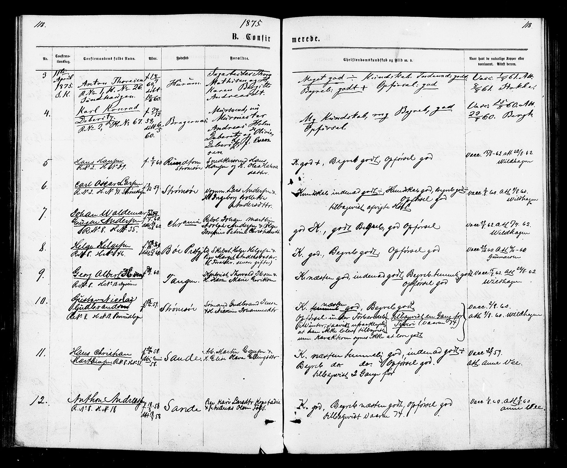 Strømsø kirkebøker, AV/SAKO-A-246/F/Fa/L0020: Ministerialbok nr. I 20, 1870-1878, s. 118