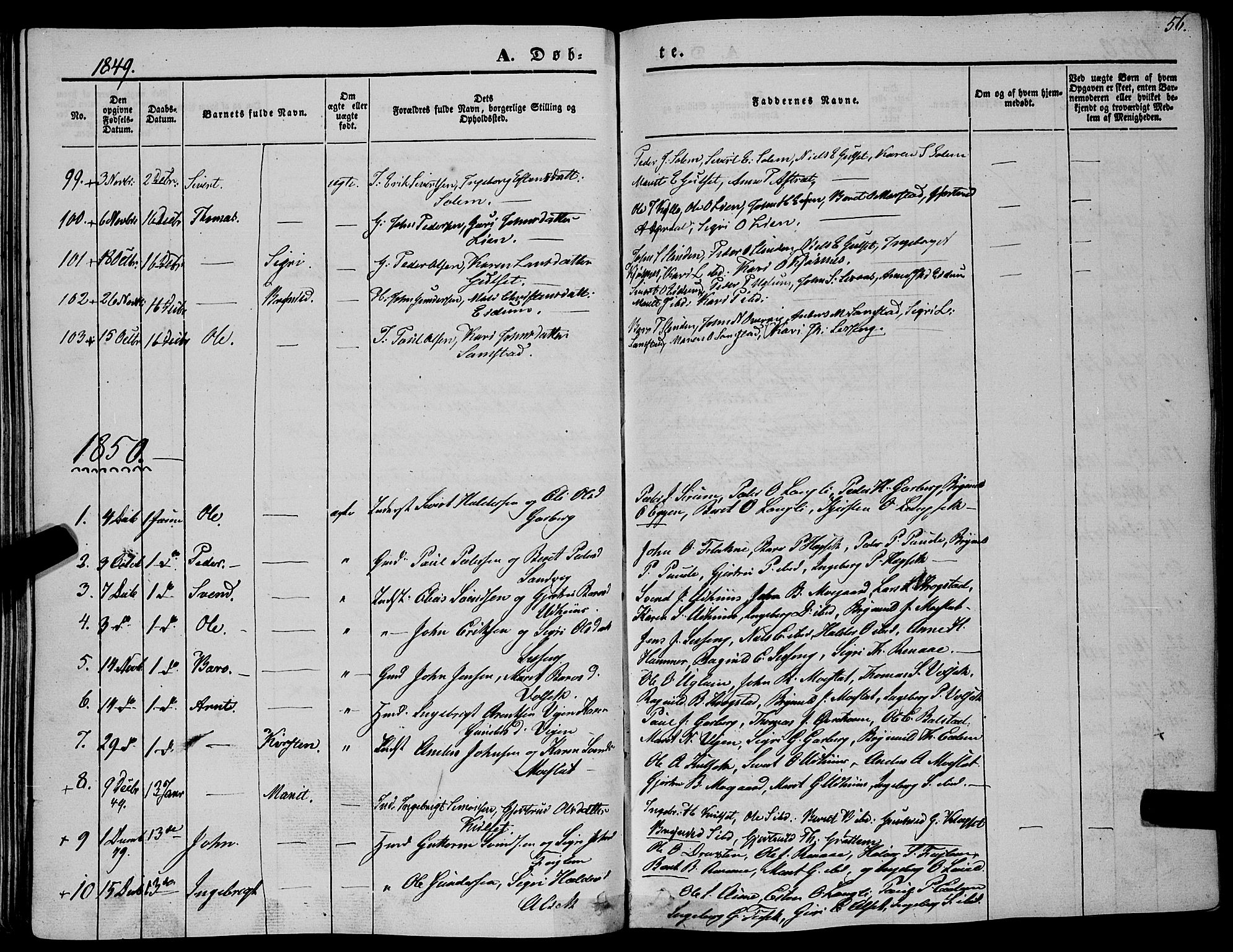 Ministerialprotokoller, klokkerbøker og fødselsregistre - Sør-Trøndelag, SAT/A-1456/695/L1145: Ministerialbok nr. 695A06 /1, 1843-1859, s. 56