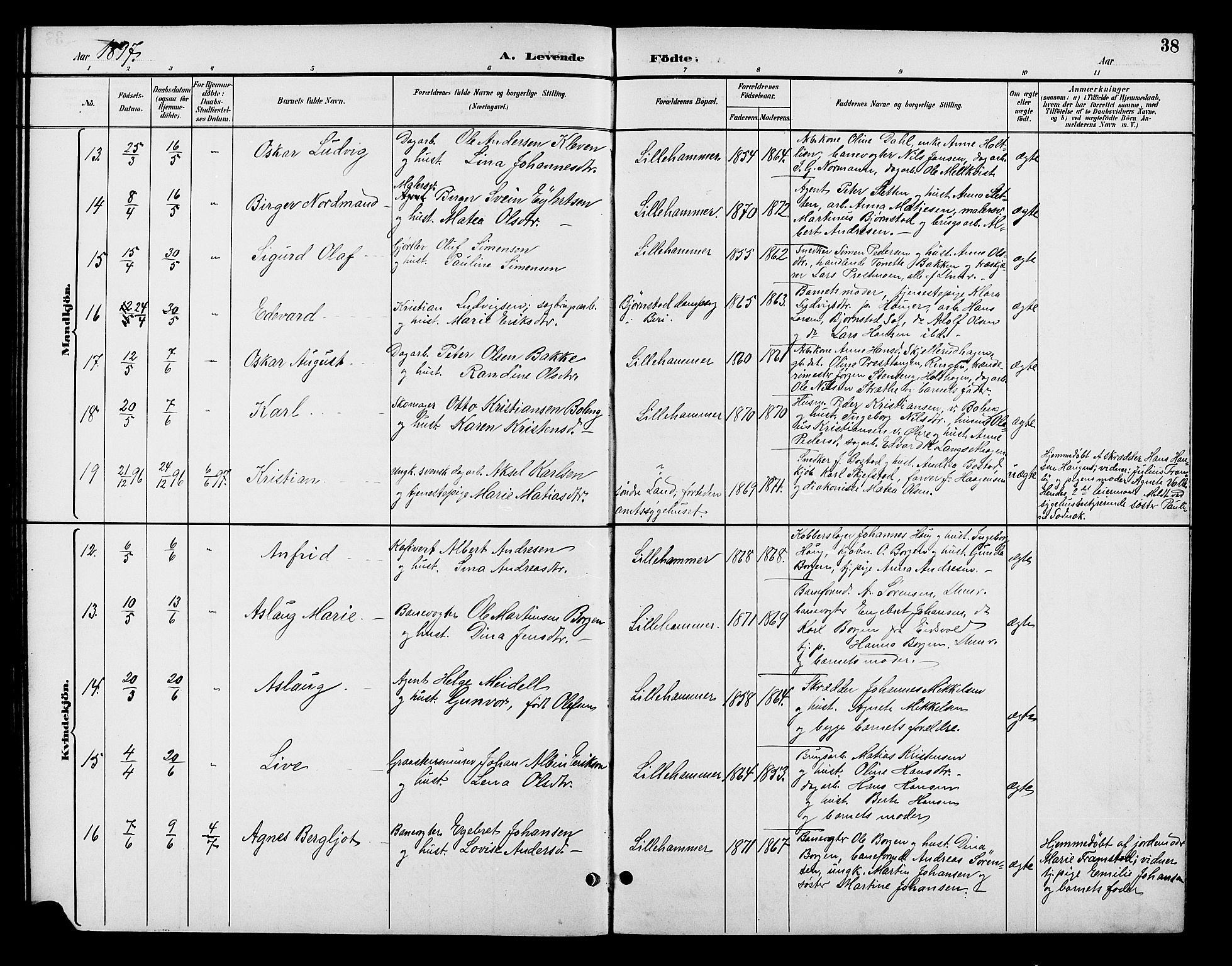 Fåberg prestekontor, AV/SAH-PREST-086/H/Ha/Hab/L0008: Klokkerbok nr. 8, 1891-1900, s. 38