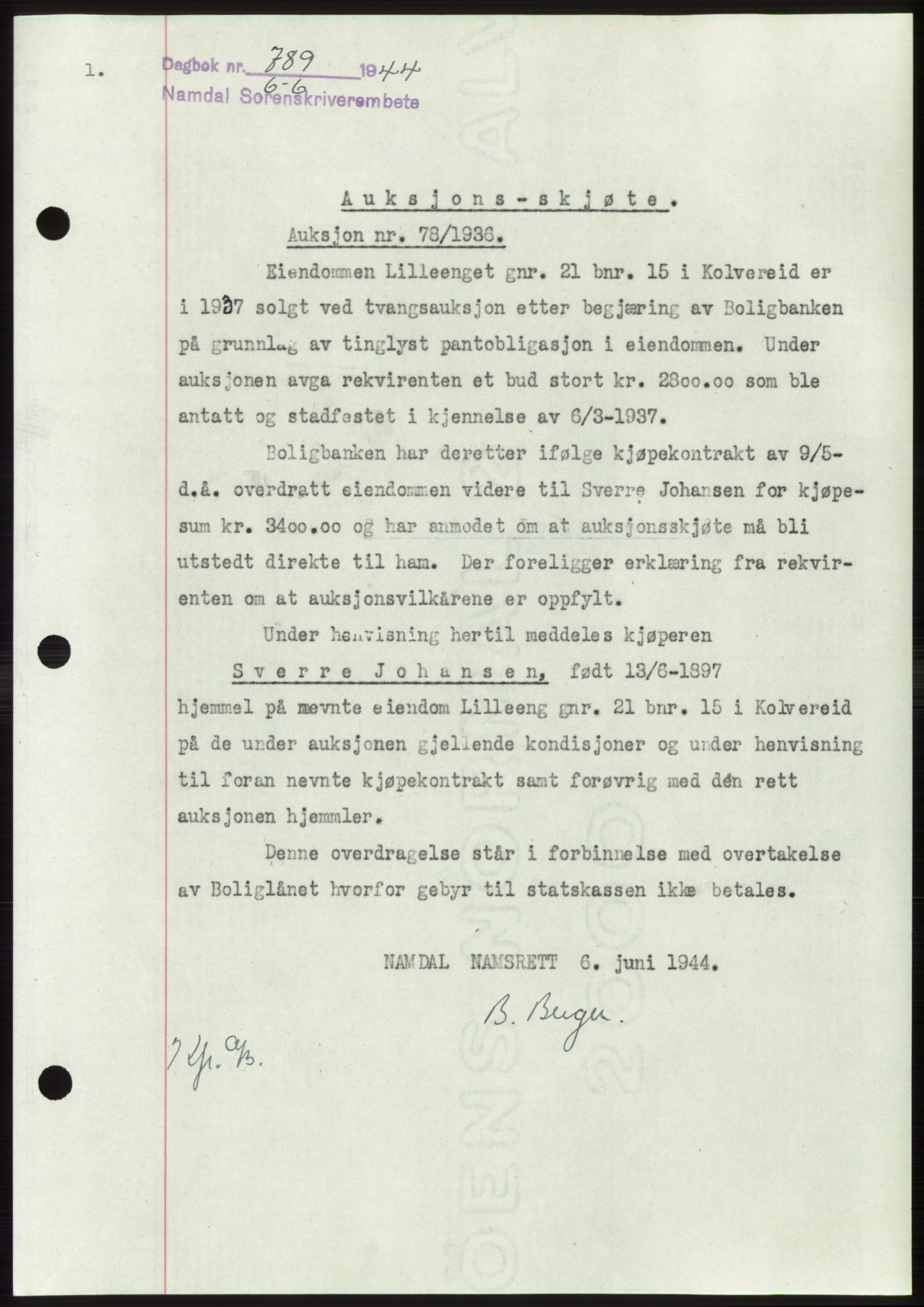 Namdal sorenskriveri, SAT/A-4133/1/2/2C: Pantebok nr. -, 1944-1945, Dagboknr: 789/1944