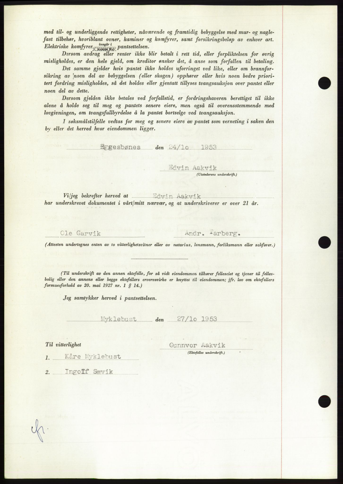 Søre Sunnmøre sorenskriveri, AV/SAT-A-4122/1/2/2C/L0124: Pantebok nr. 12B, 1953-1954, Dagboknr: 2784/1953