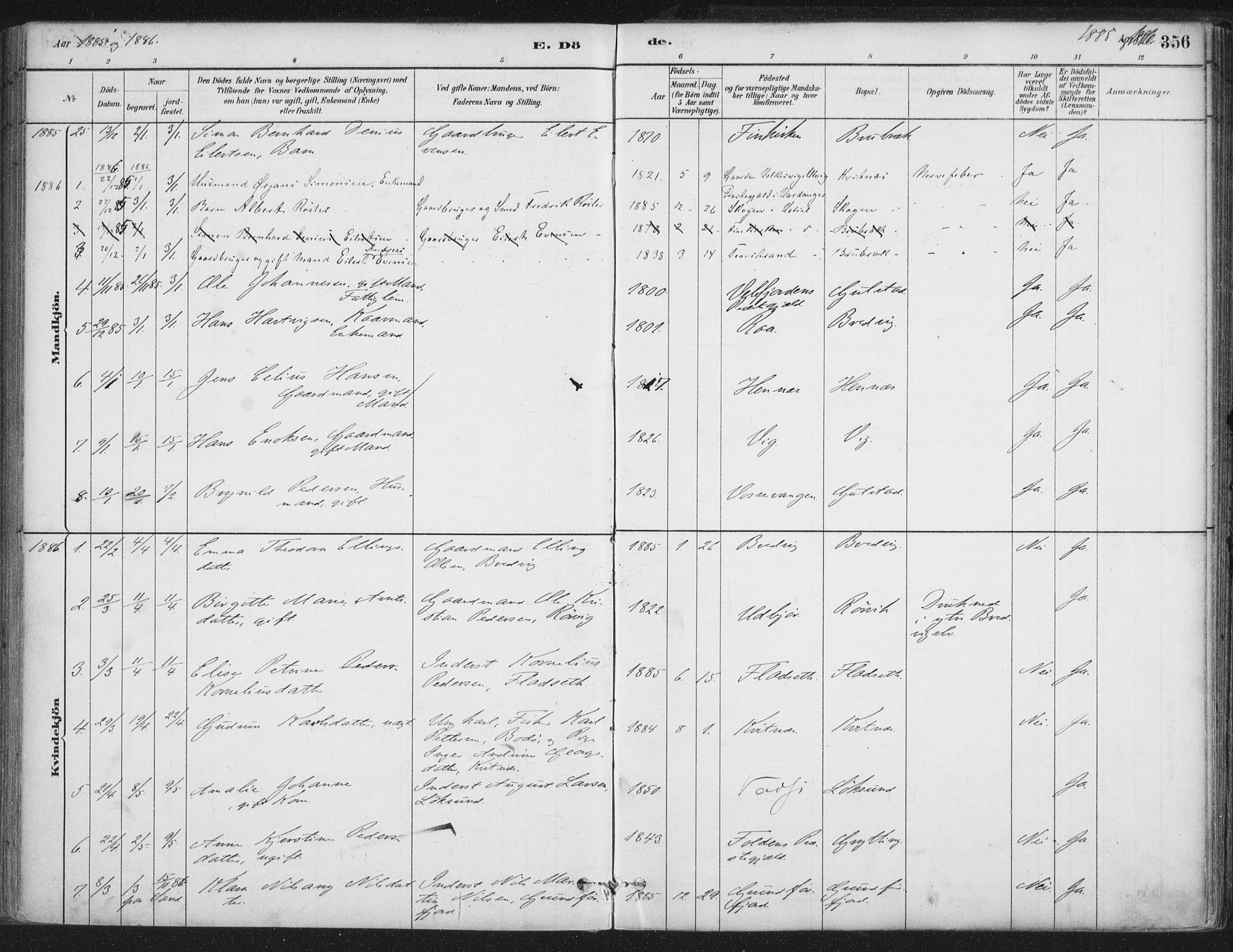 Ministerialprotokoller, klokkerbøker og fødselsregistre - Nordland, SAT/A-1459/888/L1244: Ministerialbok nr. 888A10, 1880-1890, s. 356