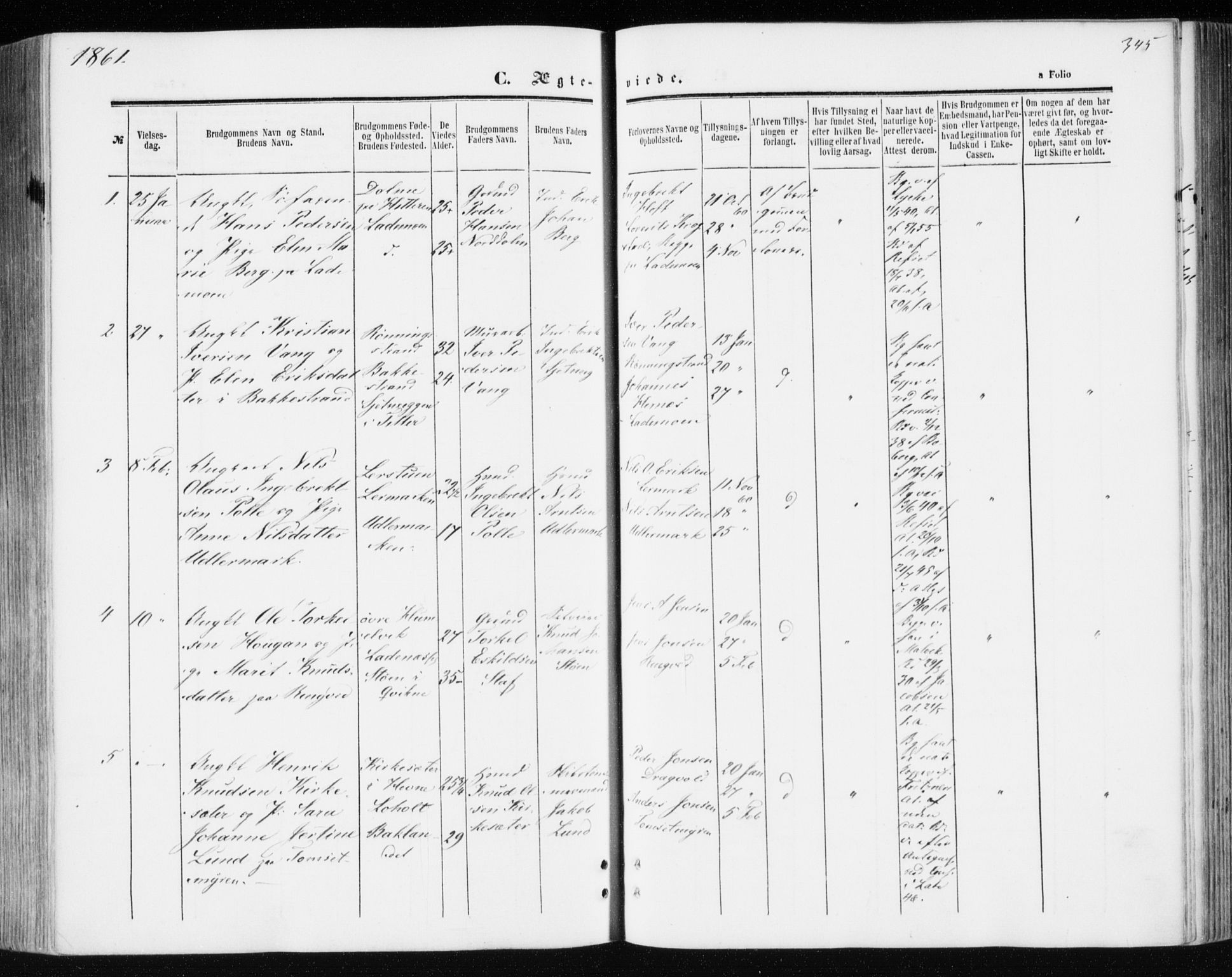 Ministerialprotokoller, klokkerbøker og fødselsregistre - Sør-Trøndelag, SAT/A-1456/606/L0292: Ministerialbok nr. 606A07, 1856-1865, s. 345