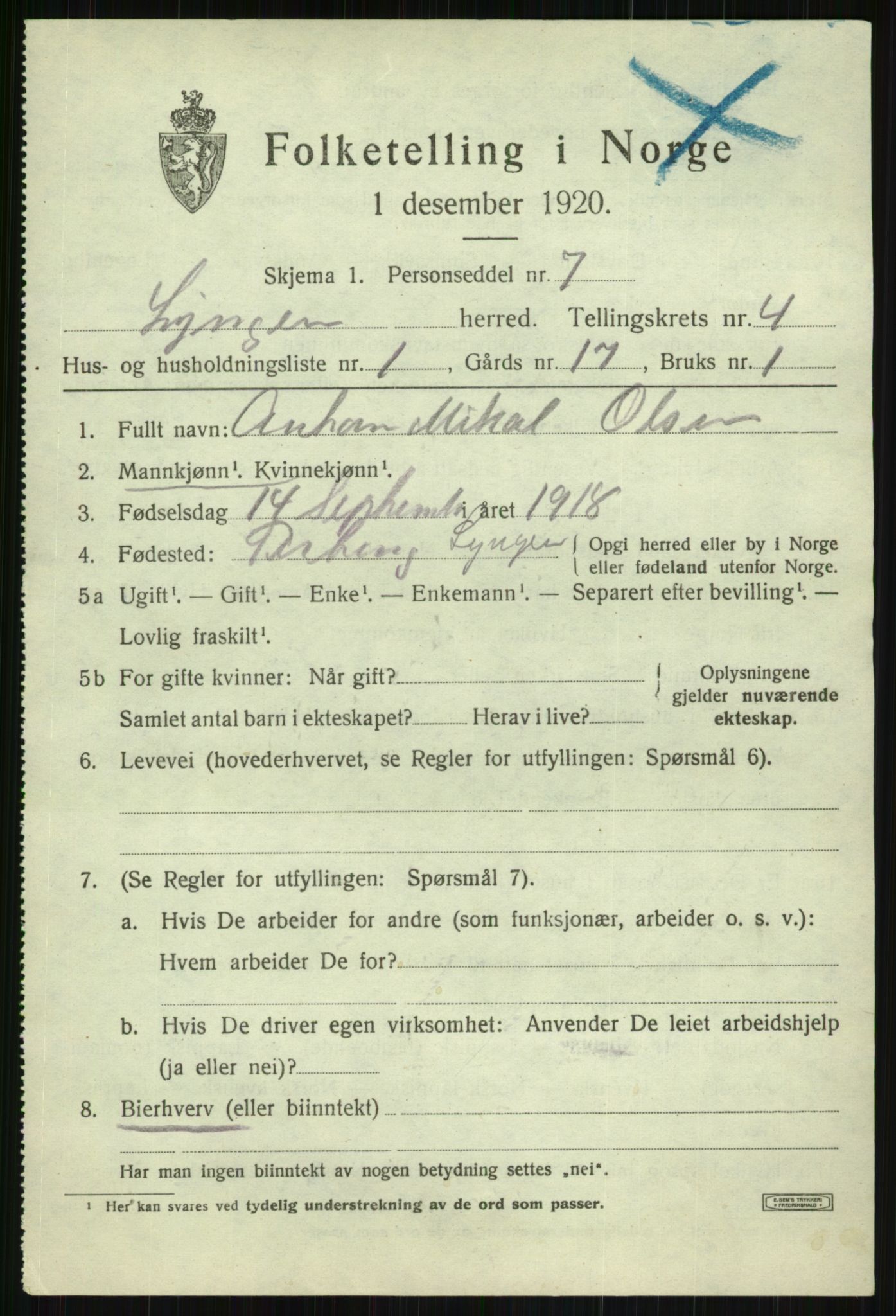 SATØ, Folketelling 1920 for 1938 Lyngen herred, 1920, s. 4035