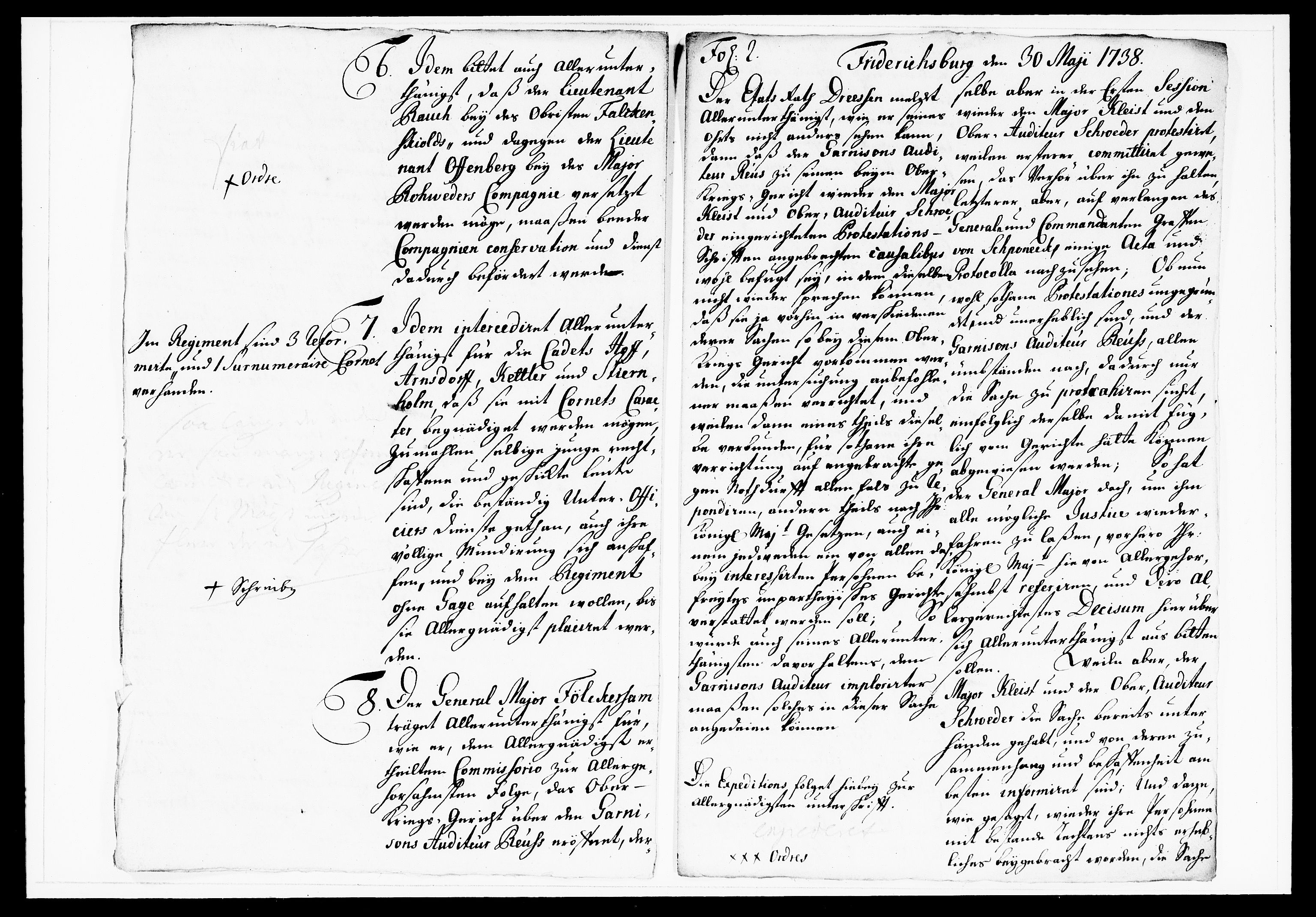 Krigskollegiet, Krigskancelliet, DRA/A-0006/-/1143-1150: Refererede sager, 1738, s. 243