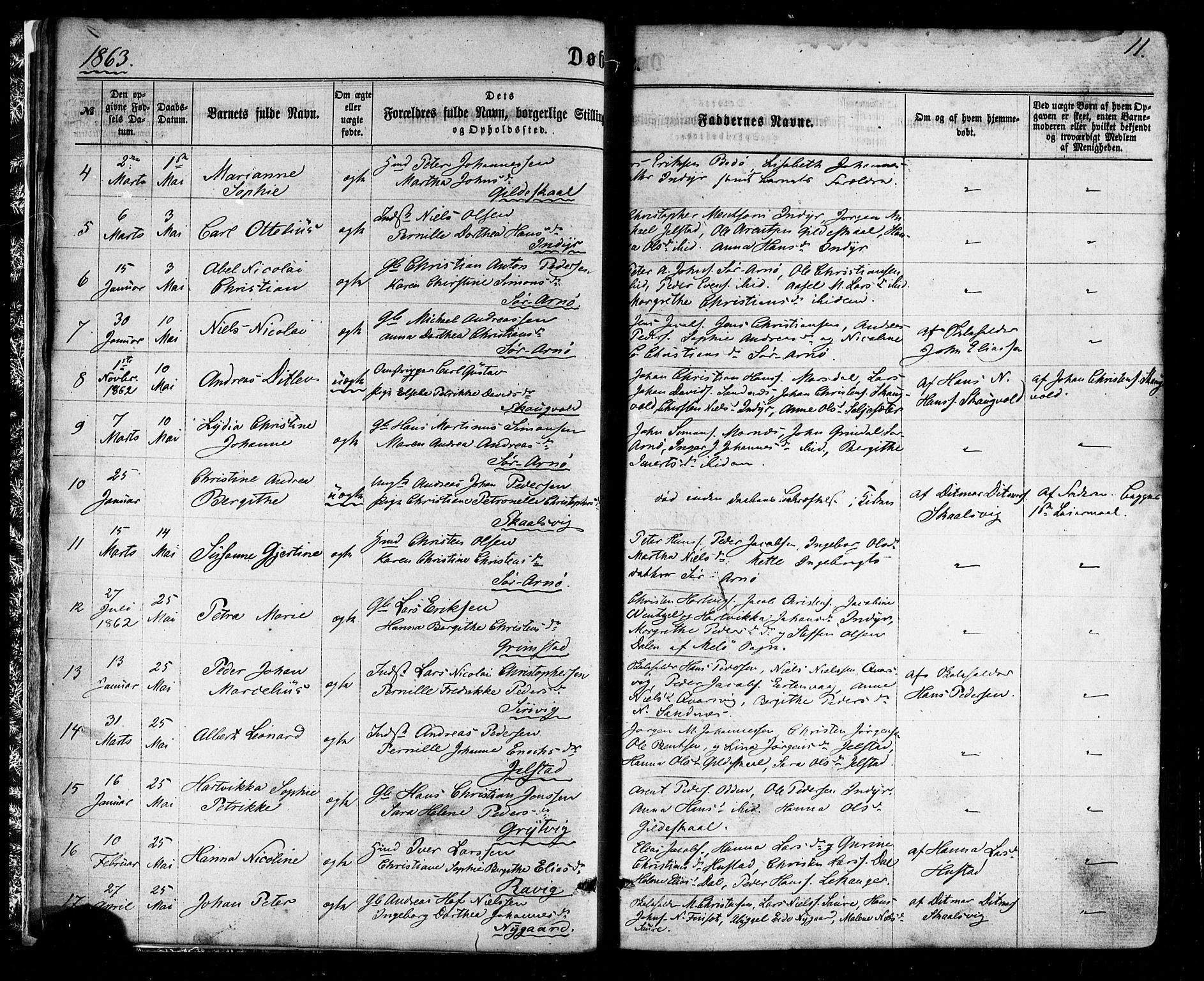 Ministerialprotokoller, klokkerbøker og fødselsregistre - Nordland, AV/SAT-A-1459/805/L0098: Ministerialbok nr. 805A05, 1862-1879, s. 11