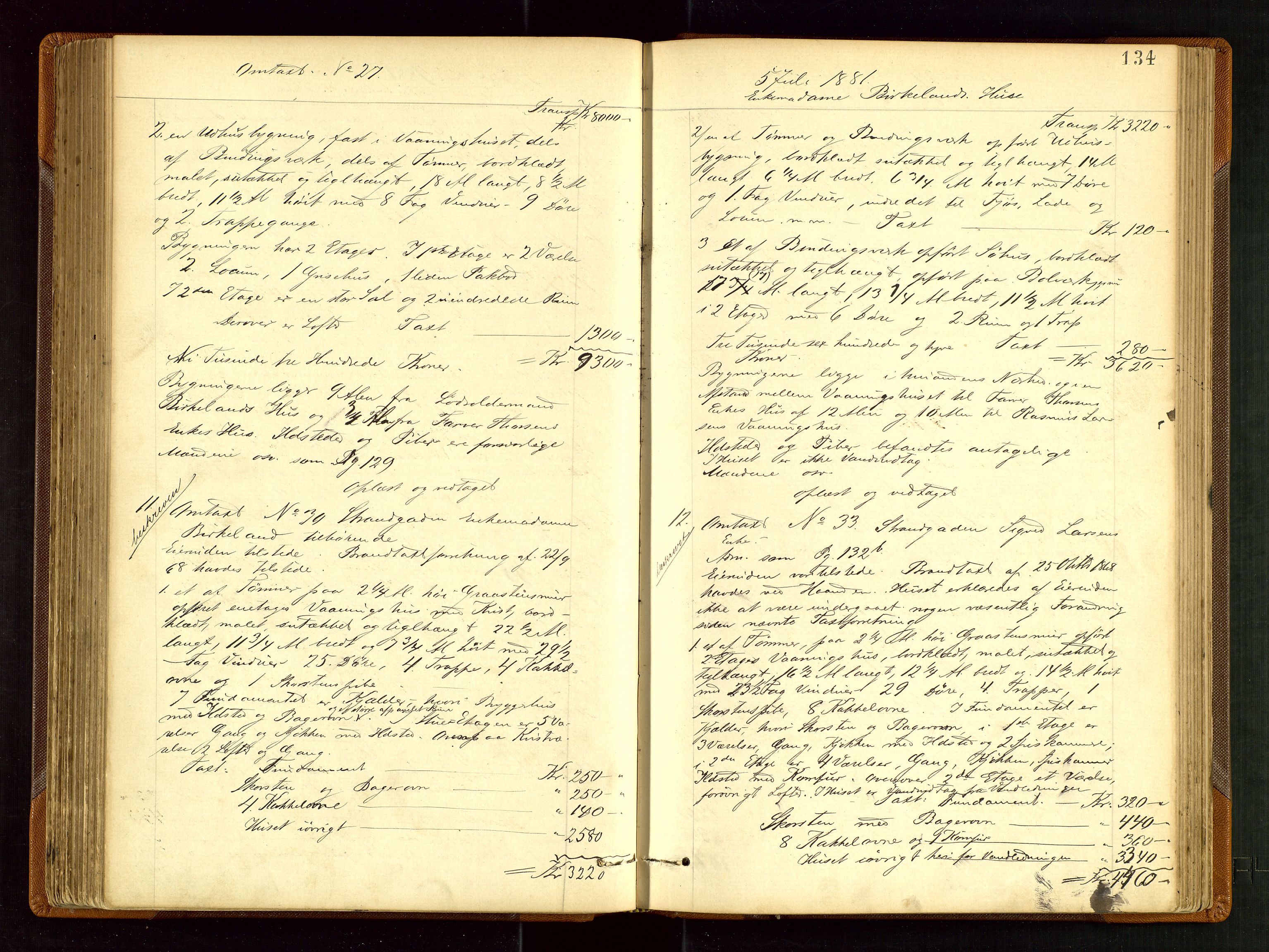 Eigersund lensmannskontor, AV/SAST-A-100171/God/L0003: "Brandtaxationsprotokol", 1874-1886, s. 133b-134a