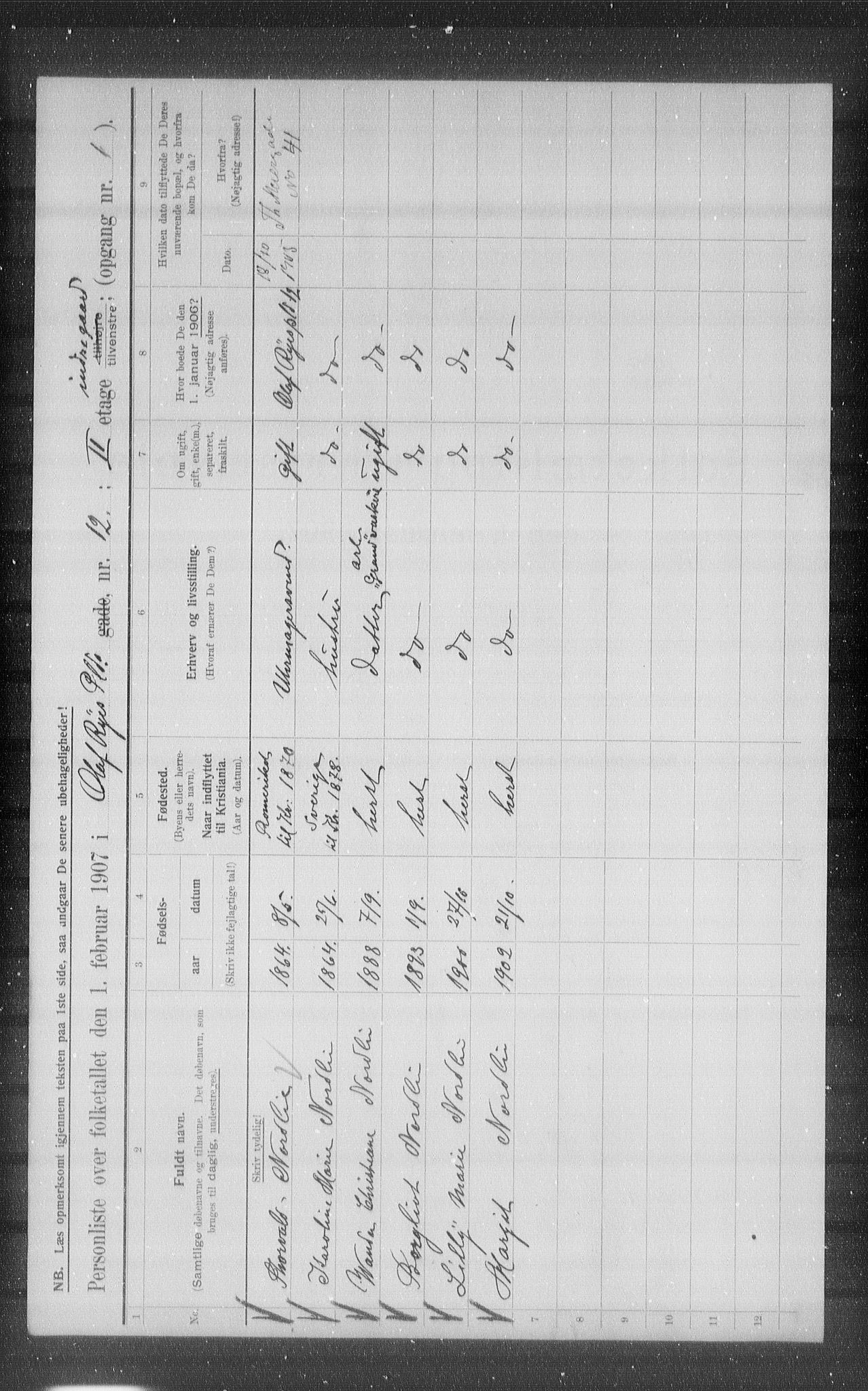 OBA, Kommunal folketelling 1.2.1907 for Kristiania kjøpstad, 1907, s. 38593