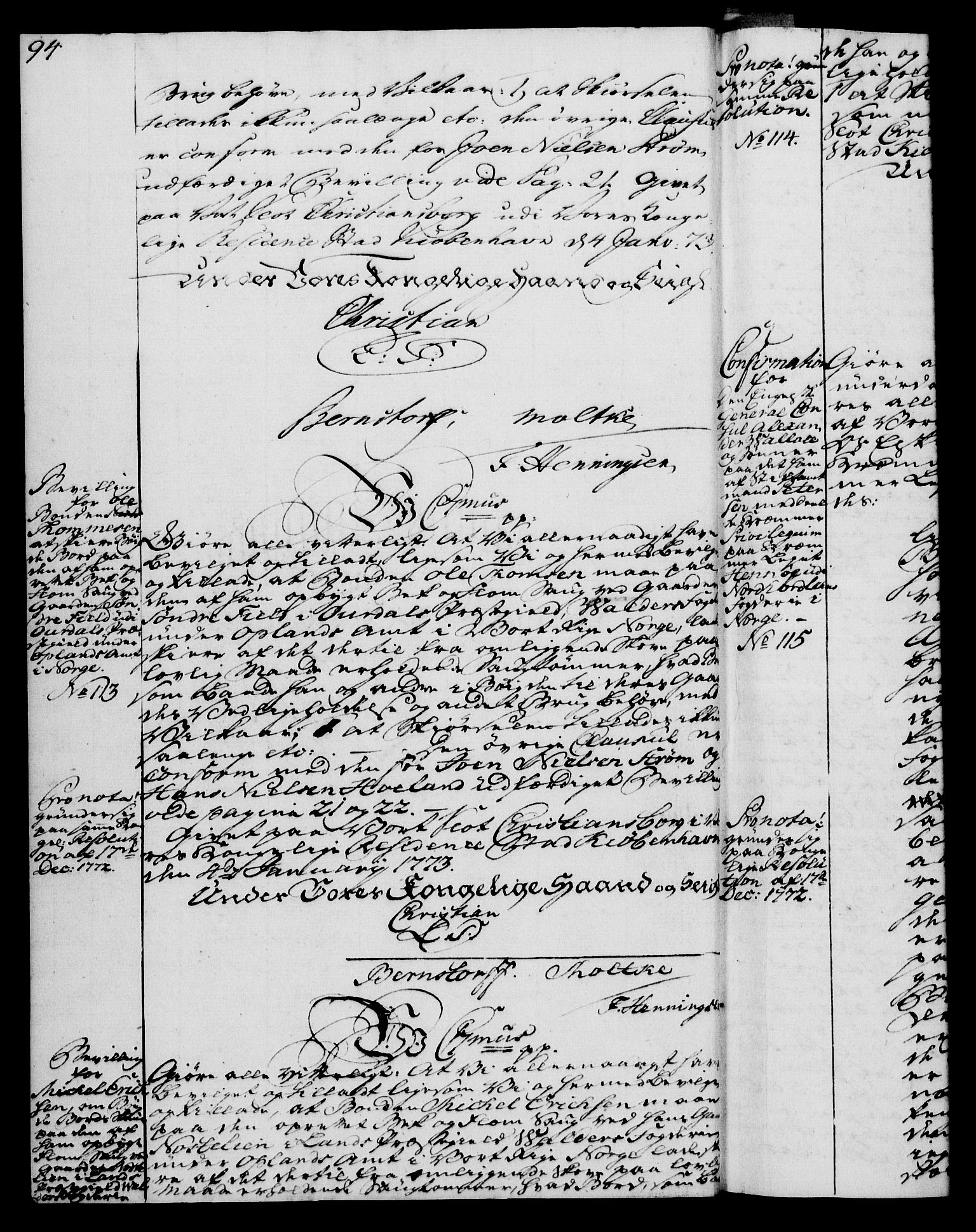 Rentekammeret, Kammerkanselliet, AV/RA-EA-3111/G/Gg/Gga/L0009: Norsk ekspedisjonsprotokoll med register (merket RK 53.9), 1771-1773, s. 94