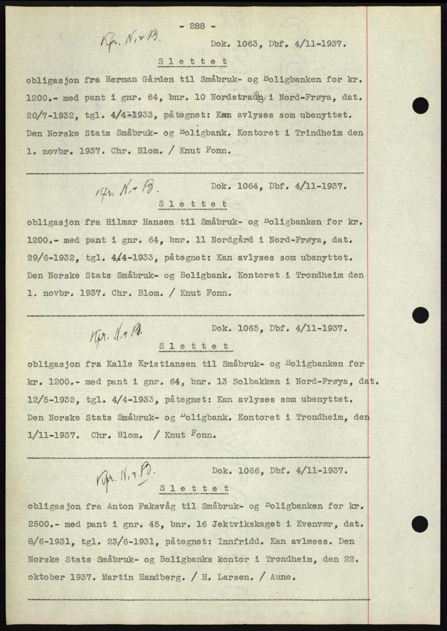 Hitra sorenskriveri, AV/SAT-A-0018/2/2C/2Ca: Pantebok nr. C1, 1936-1945, Dagboknr: 1063/1937