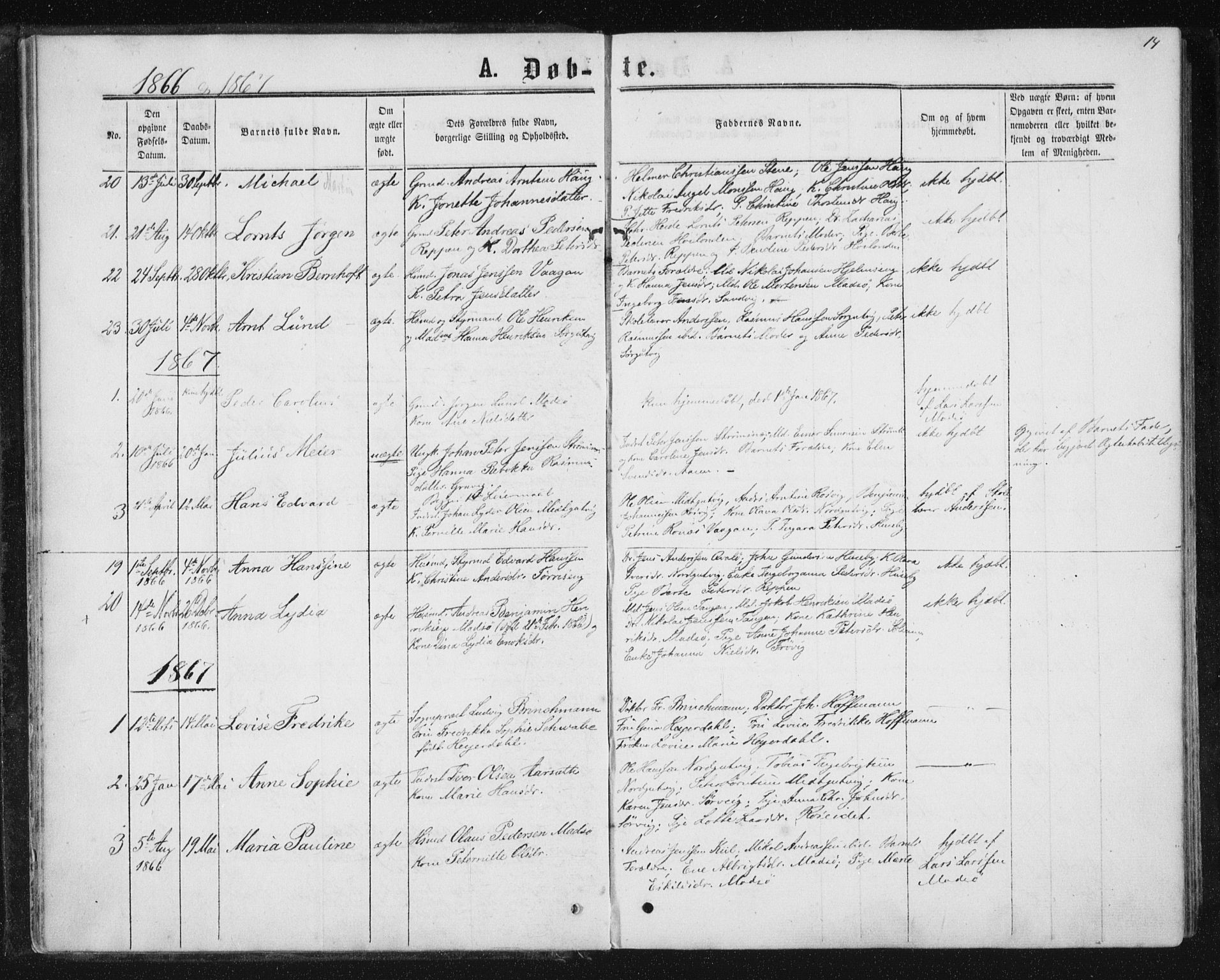 Ministerialprotokoller, klokkerbøker og fødselsregistre - Nord-Trøndelag, SAT/A-1458/788/L0696: Ministerialbok nr. 788A03, 1863-1877, s. 14