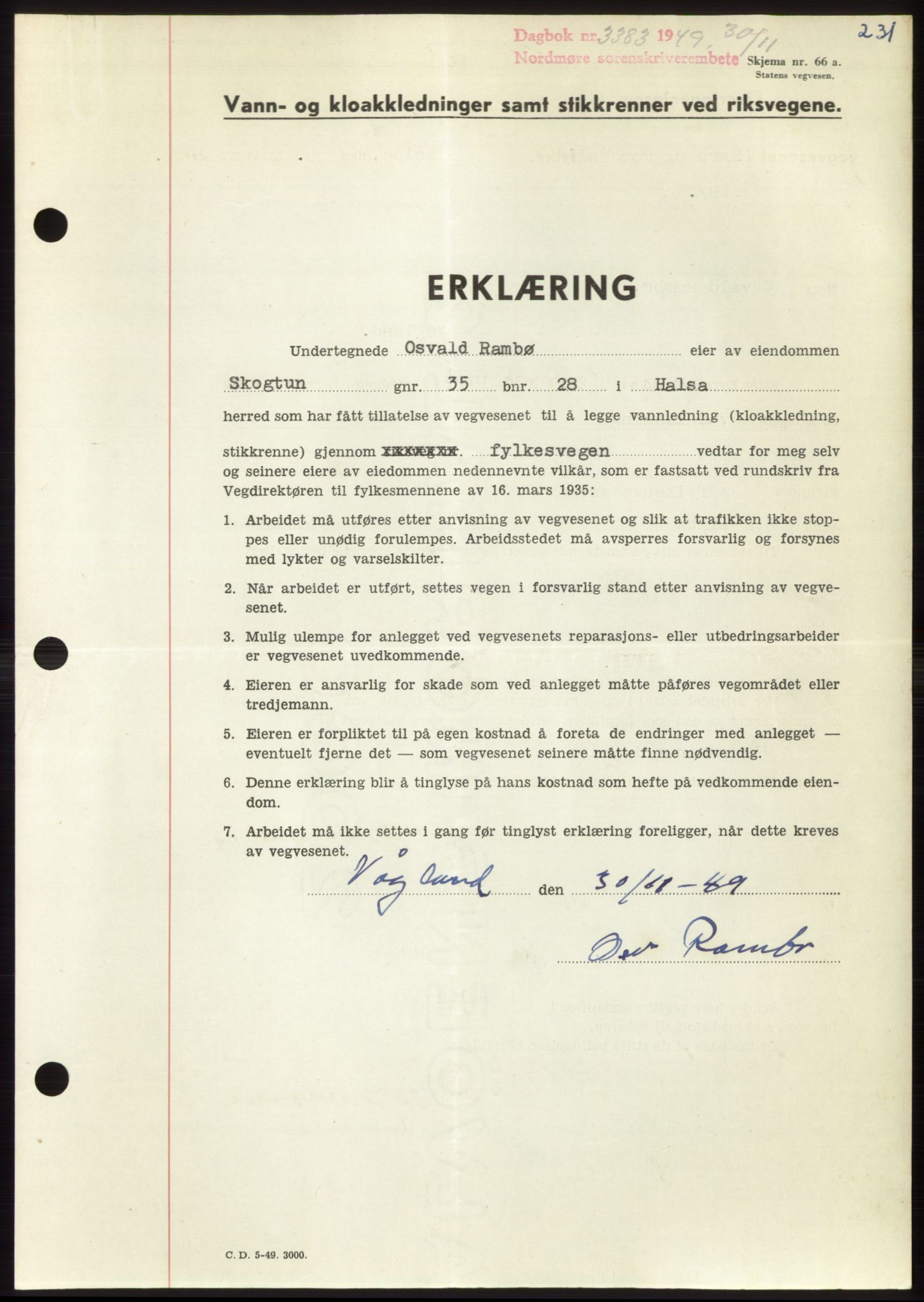 Nordmøre sorenskriveri, SAT/A-4132/1/2/2Ca: Pantebok nr. B103, 1949-1950, Dagboknr: 3383/1949