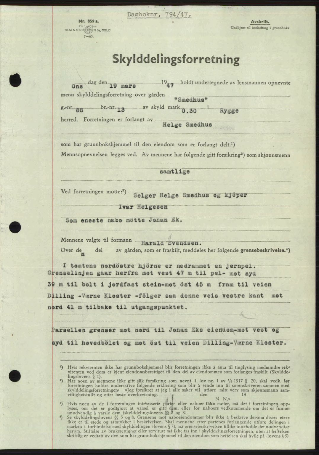 Moss sorenskriveri, SAO/A-10168: Pantebok nr. A17, 1947-1947, Dagboknr: 794/1947