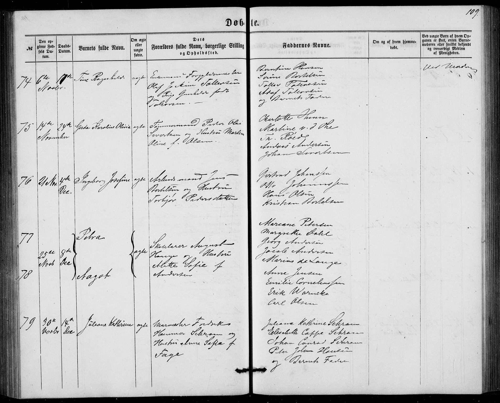 Fødselsstiftelsens sokneprestembete, ført av overlegen*, SAB/-: Ministerialbok nr. A 1, 1863-1883, s. 109