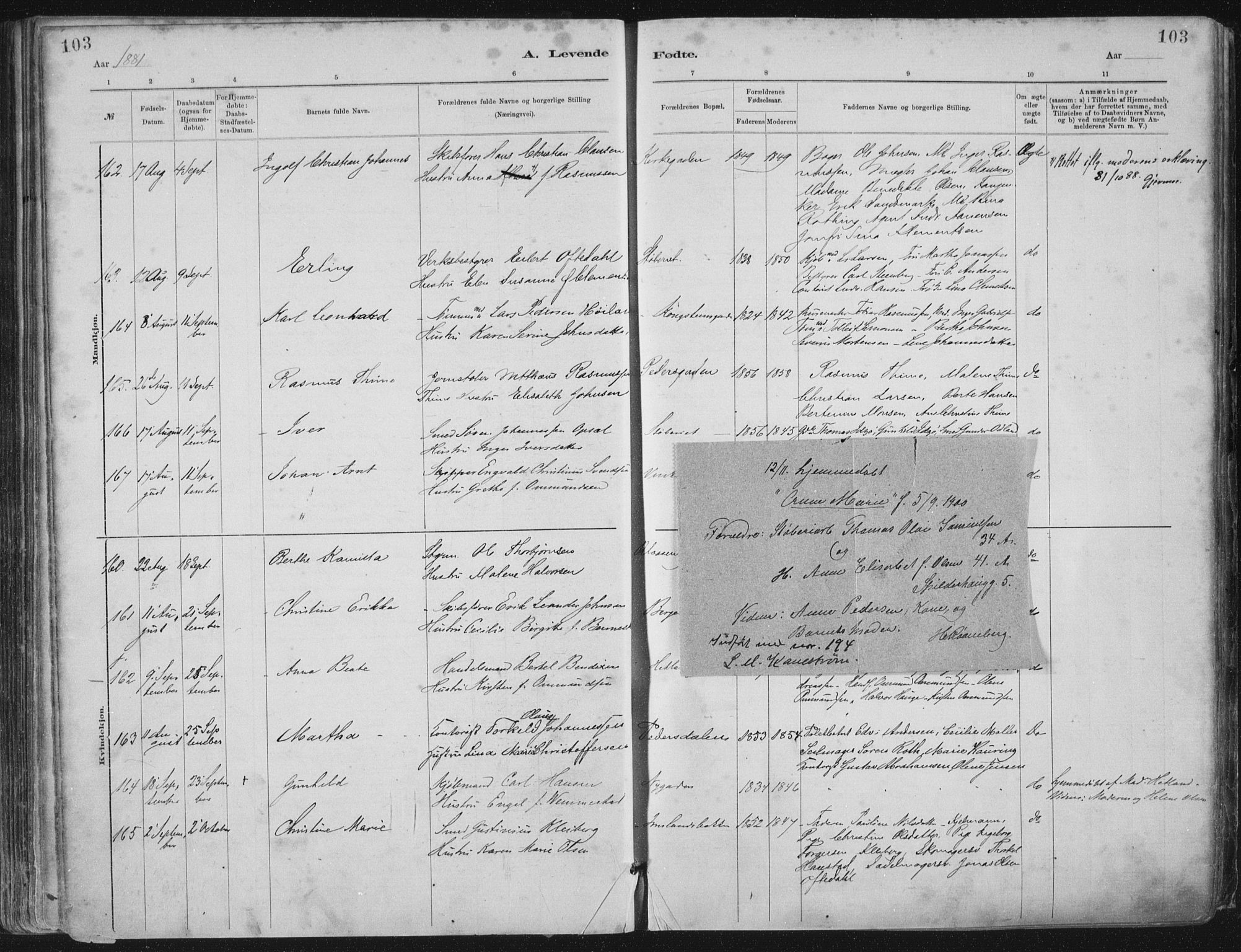 St. Petri sokneprestkontor, AV/SAST-A-101813/001/30/30BA/L0015: Ministerialbok nr. A 15, 1879-1888, s. 103
