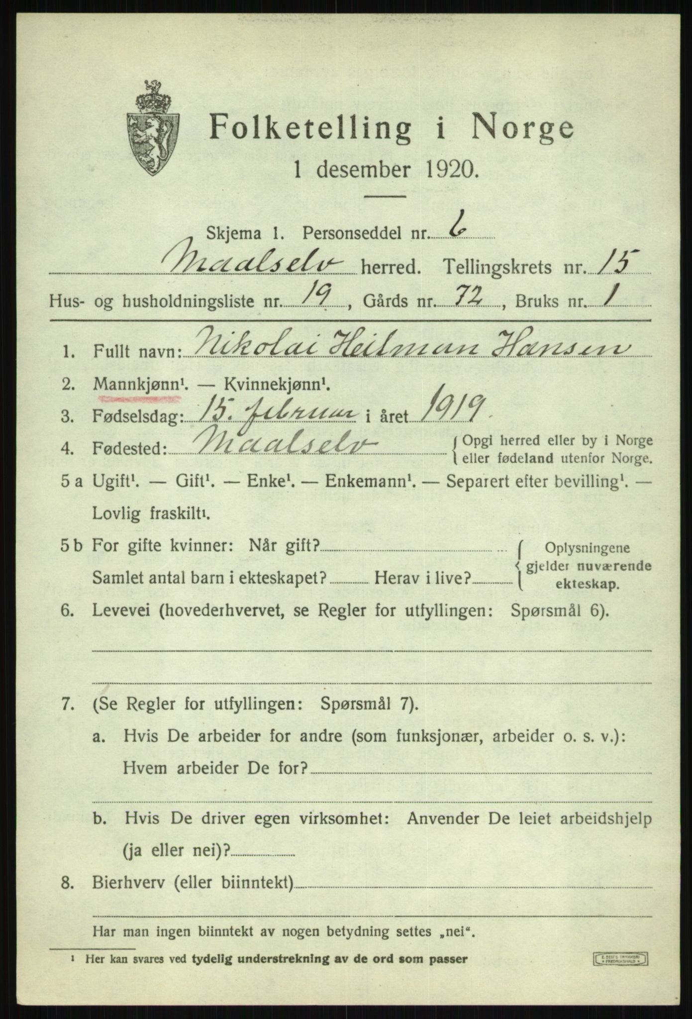 SATØ, Folketelling 1920 for 1924 Målselv herred, 1920, s. 7875