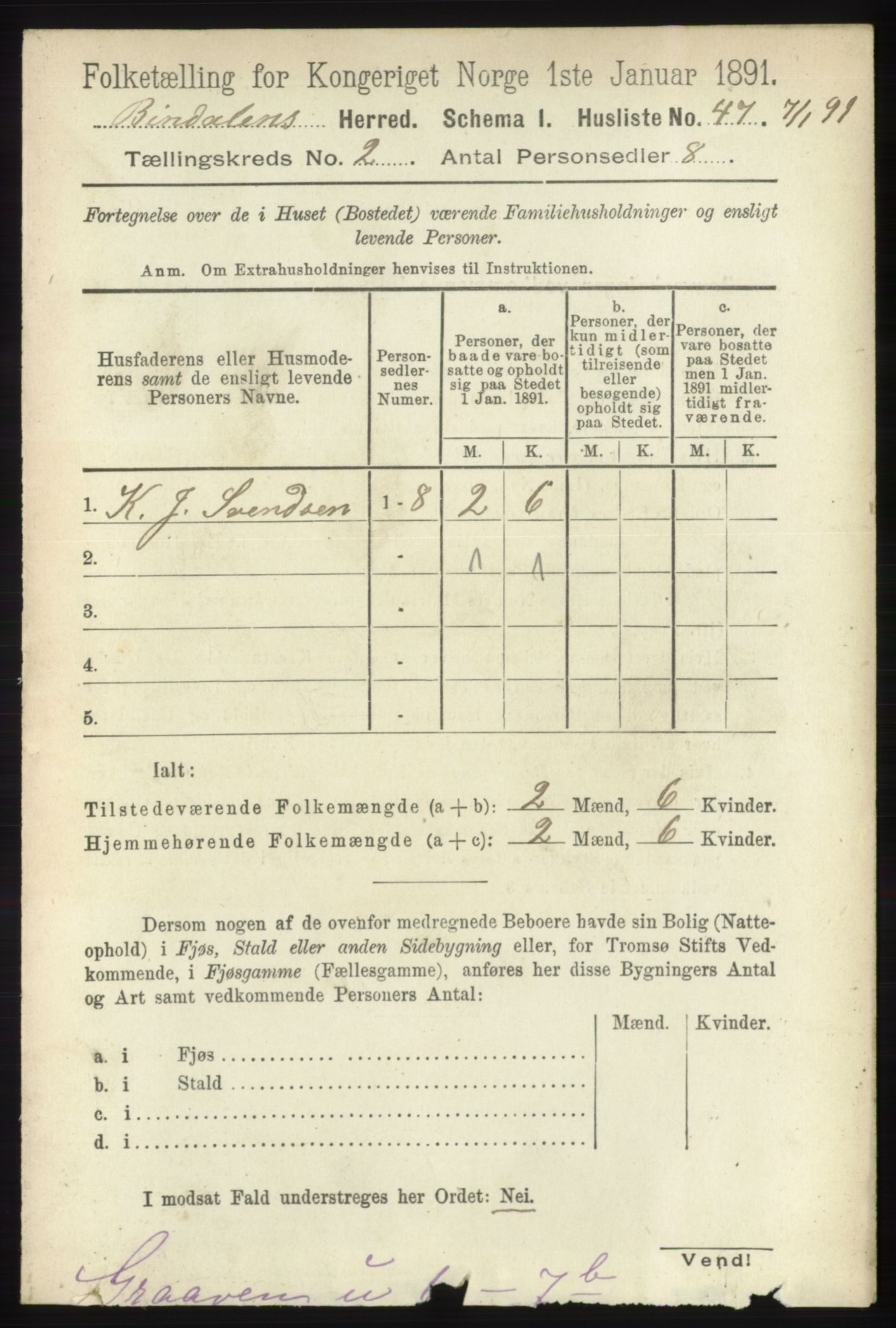 RA, Folketelling 1891 for 1811 Bindal herred, 1891, s. 278